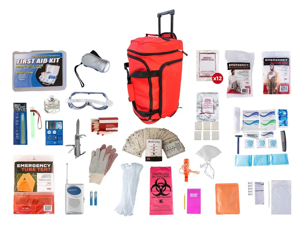 1 Person Elite Survival Kit (72  Hours) - Red Roller Bag