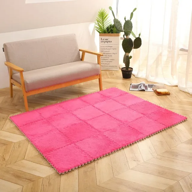 5-10 Piece Plush Fabric Interlocking Carpet Tiles