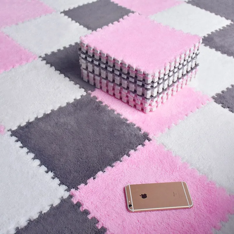 5-10 Piece Plush Fabric Interlocking Carpet Tiles