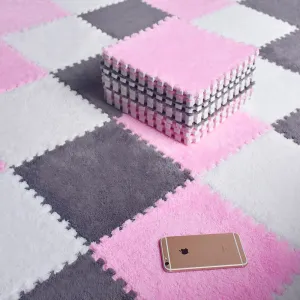 5-10 Piece Plush Fabric Interlocking Carpet Tiles