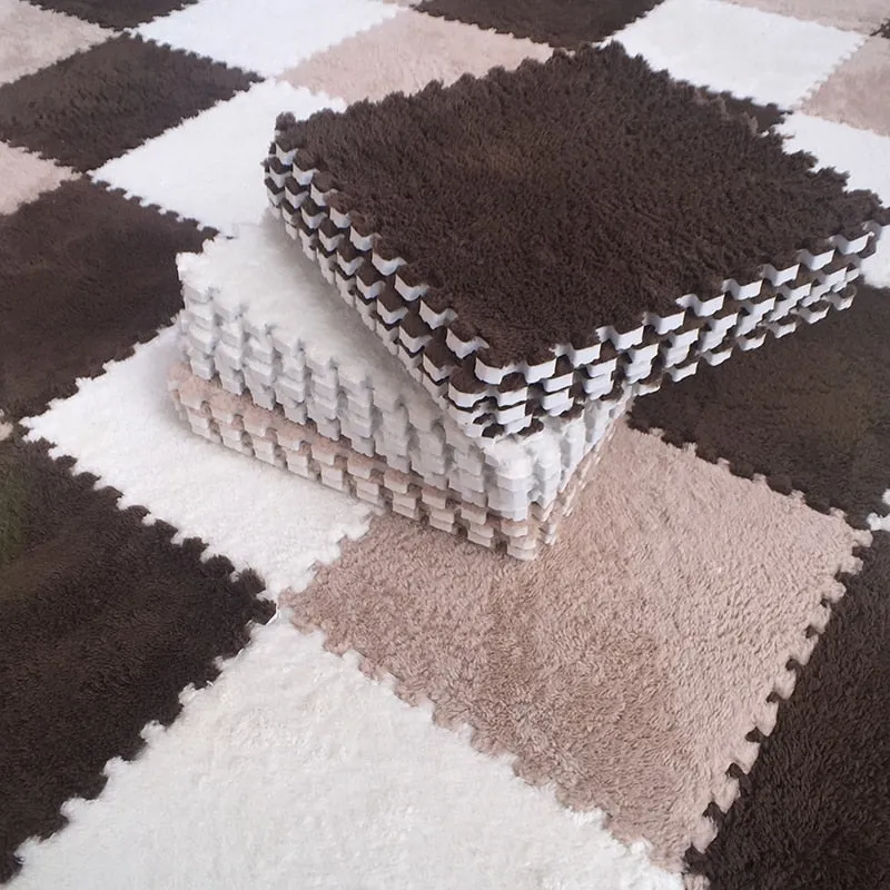 5-10 Piece Plush Fabric Interlocking Carpet Tiles