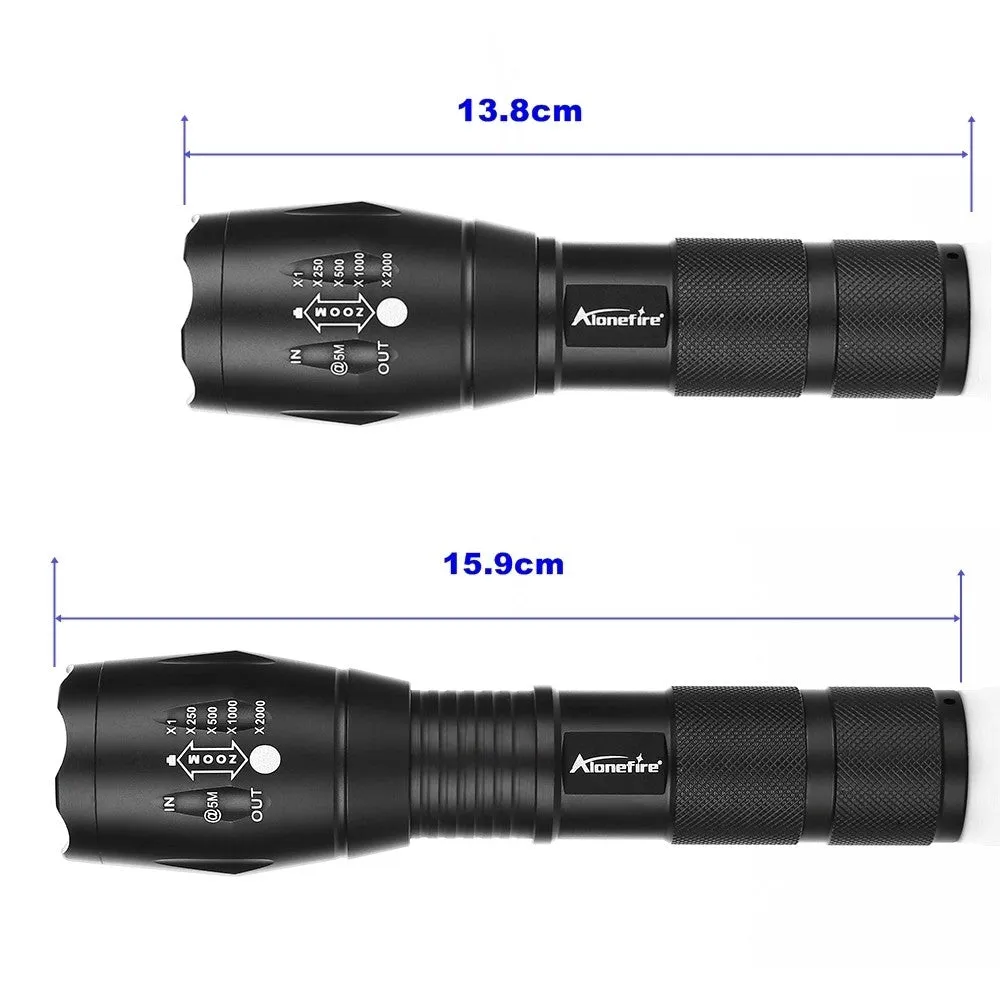 AloneFire E17 LED Flashlight -  Zoomable LED - Rechargeable Battery