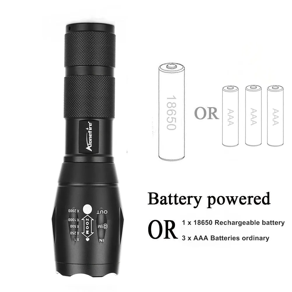 AloneFire E17 LED Flashlight -  Zoomable LED - Rechargeable Battery