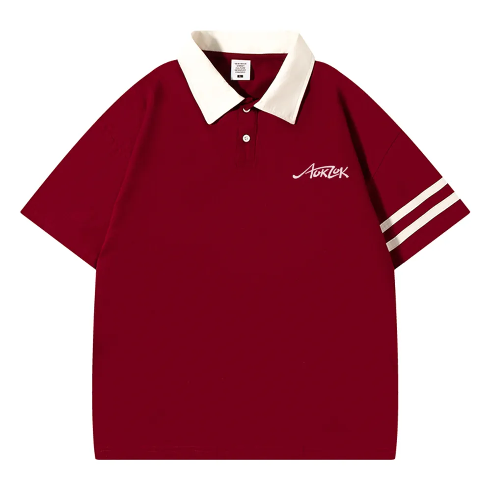 AOKLOK Drop Shoulder Parallel Bars Lapel Polo Shirt