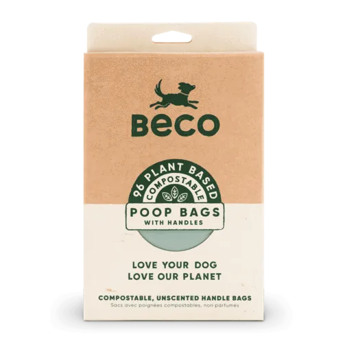 Beco Plant Based Compostable Unscented Poop Bags with Handles (96 bags)