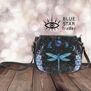 Blue Dragonfly Saddlebag Moon Phases Crossbody Bag