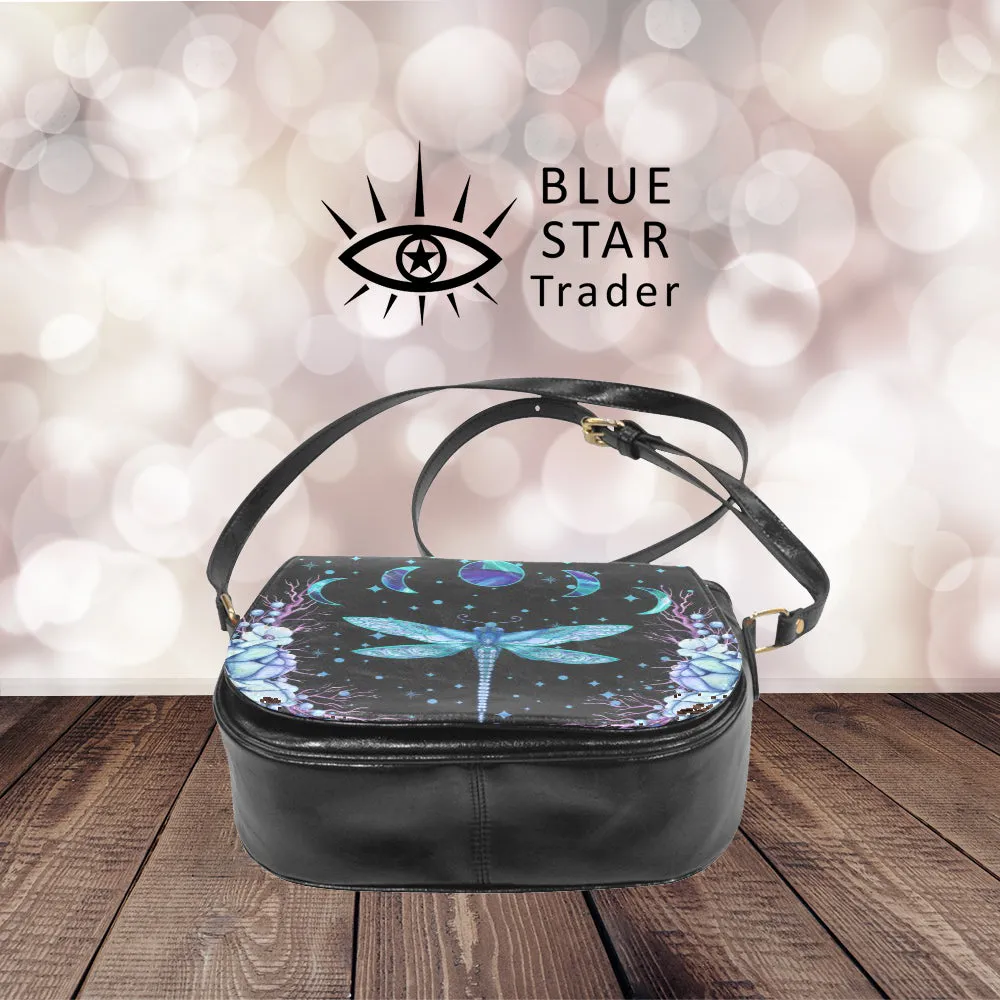 Blue Dragonfly Saddlebag Moon Phases Crossbody Bag