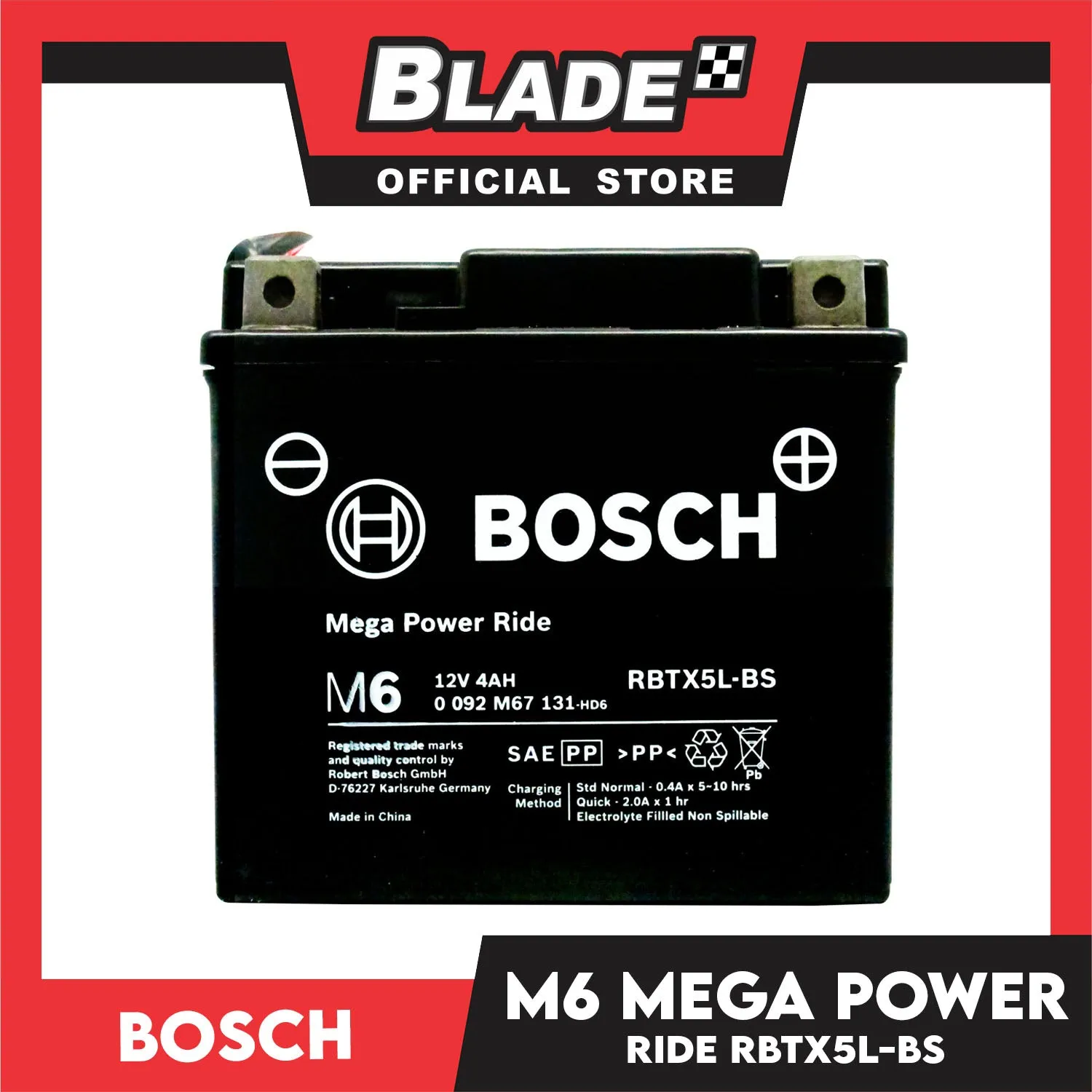 Bosch Motorcycle Battery M6 Power Ride AGM (VRLA) Battery RBTX5L-BS