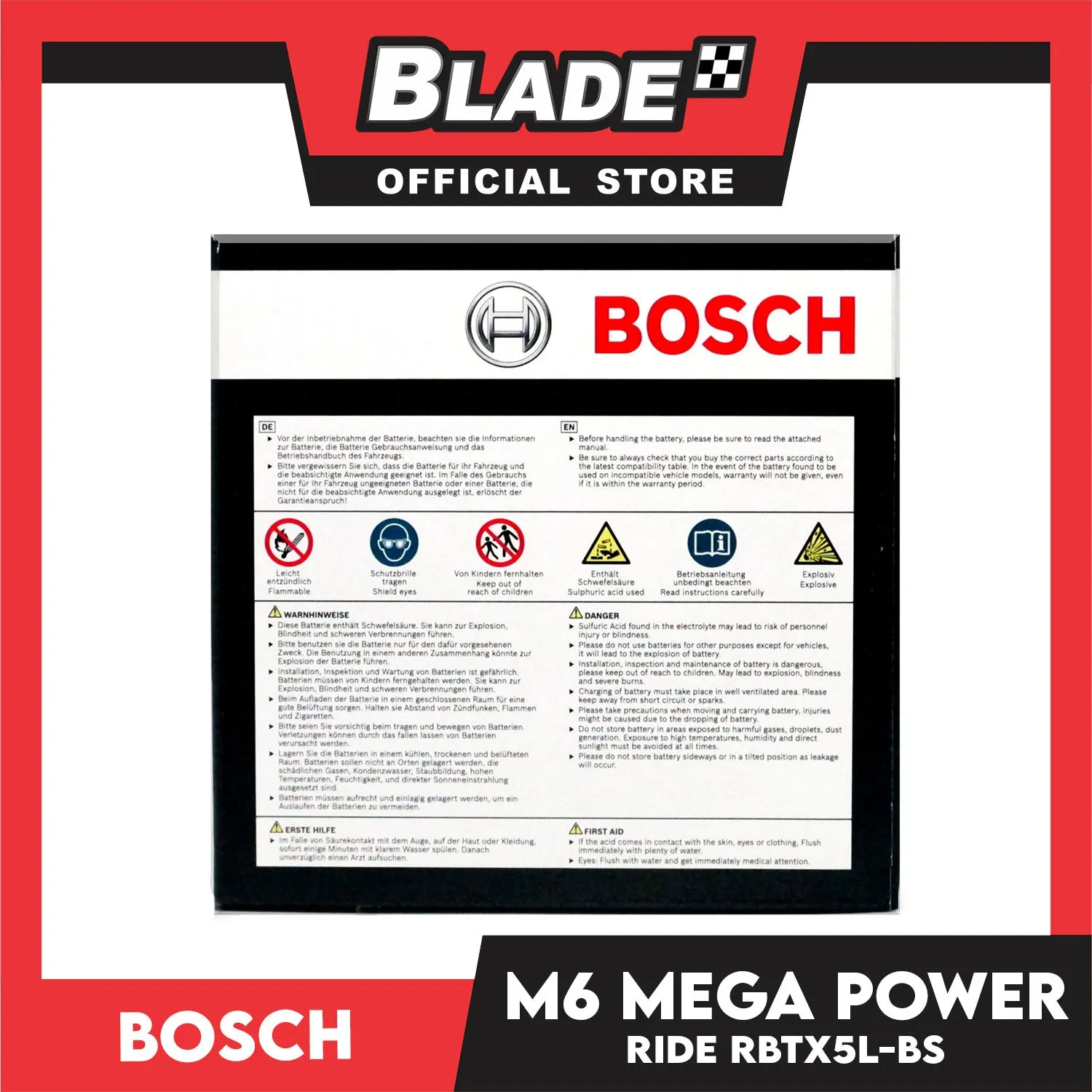 Bosch Motorcycle Battery M6 Power Ride AGM (VRLA) Battery RBTX5L-BS