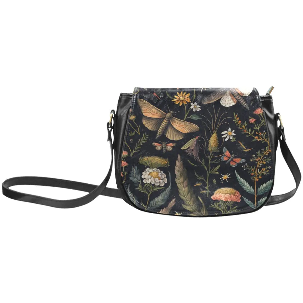 Botanical Moths Cross Body Purse, Saddle Bag