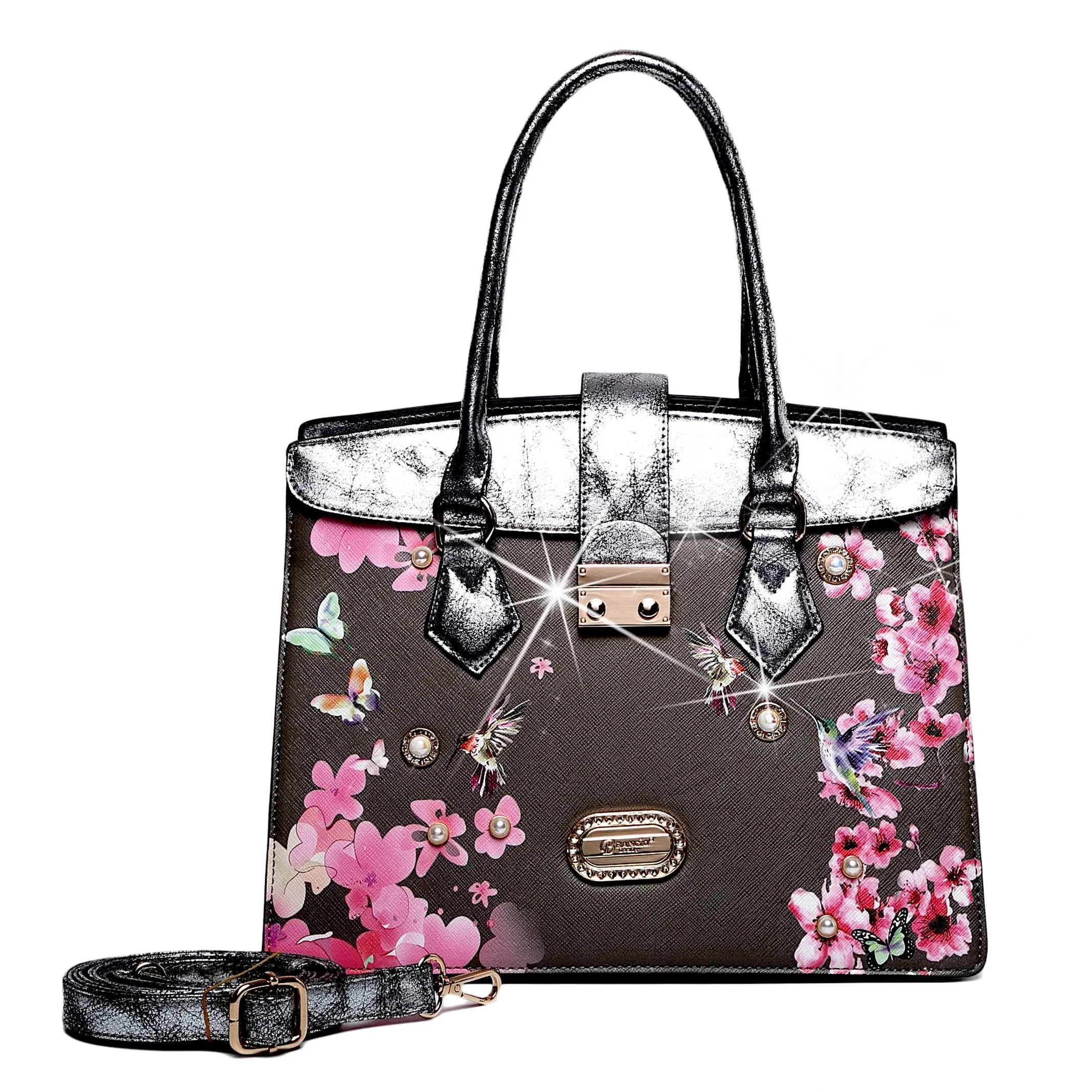 Brangio Luxe Hummingbird Floral Satchel/Wallet Set