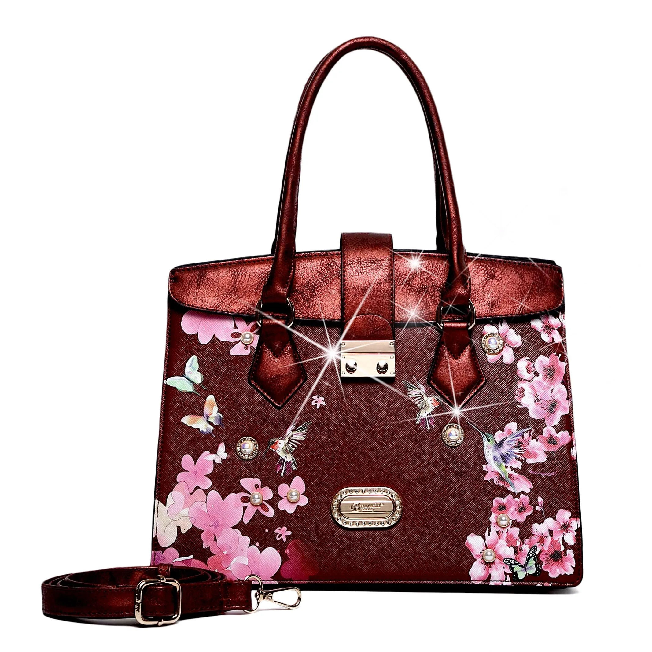Brangio Luxe Hummingbird Floral Satchel/Wallet Set