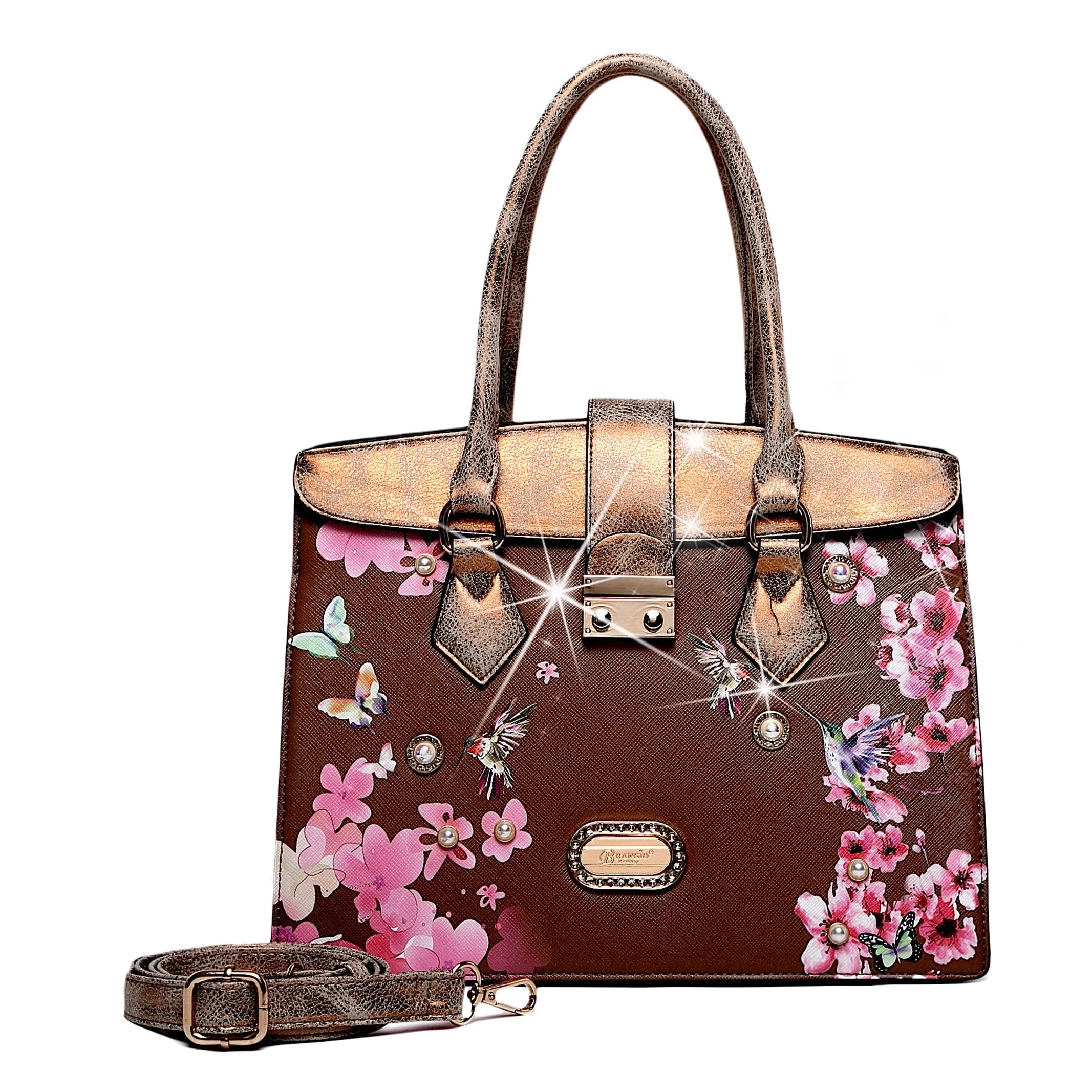 Brangio Luxe Hummingbird Floral Satchel/Wallet Set