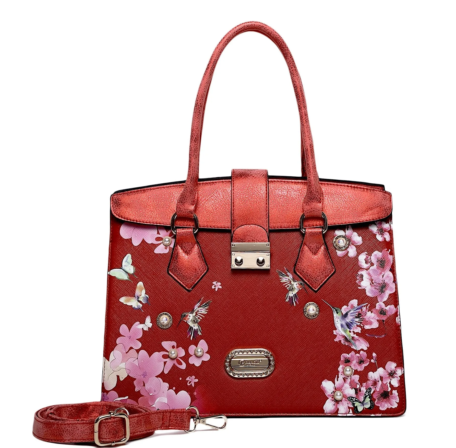 Brangio Luxe Hummingbird Floral Satchel/Wallet Set