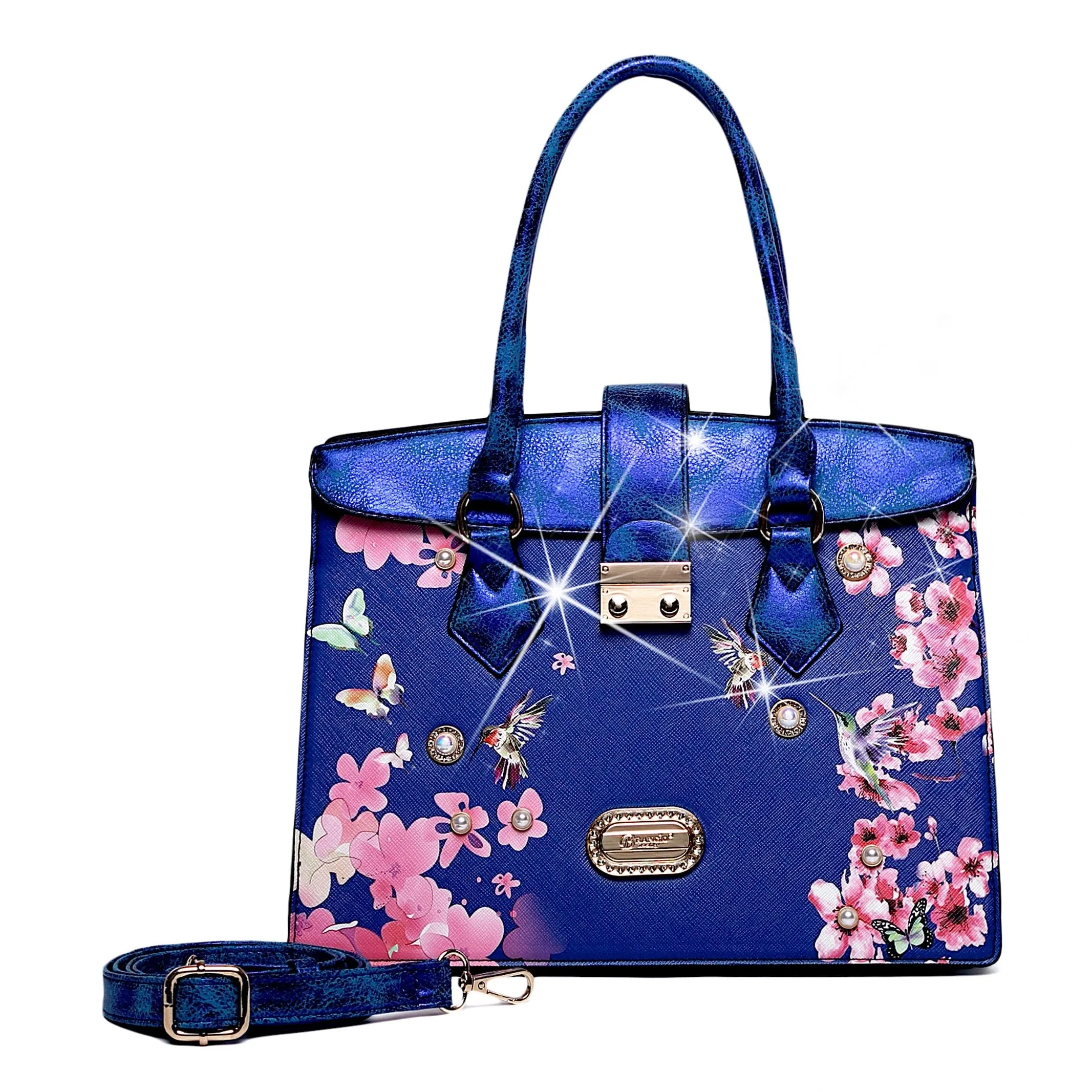 Brangio Luxe Hummingbird Floral Satchel/Wallet Set
