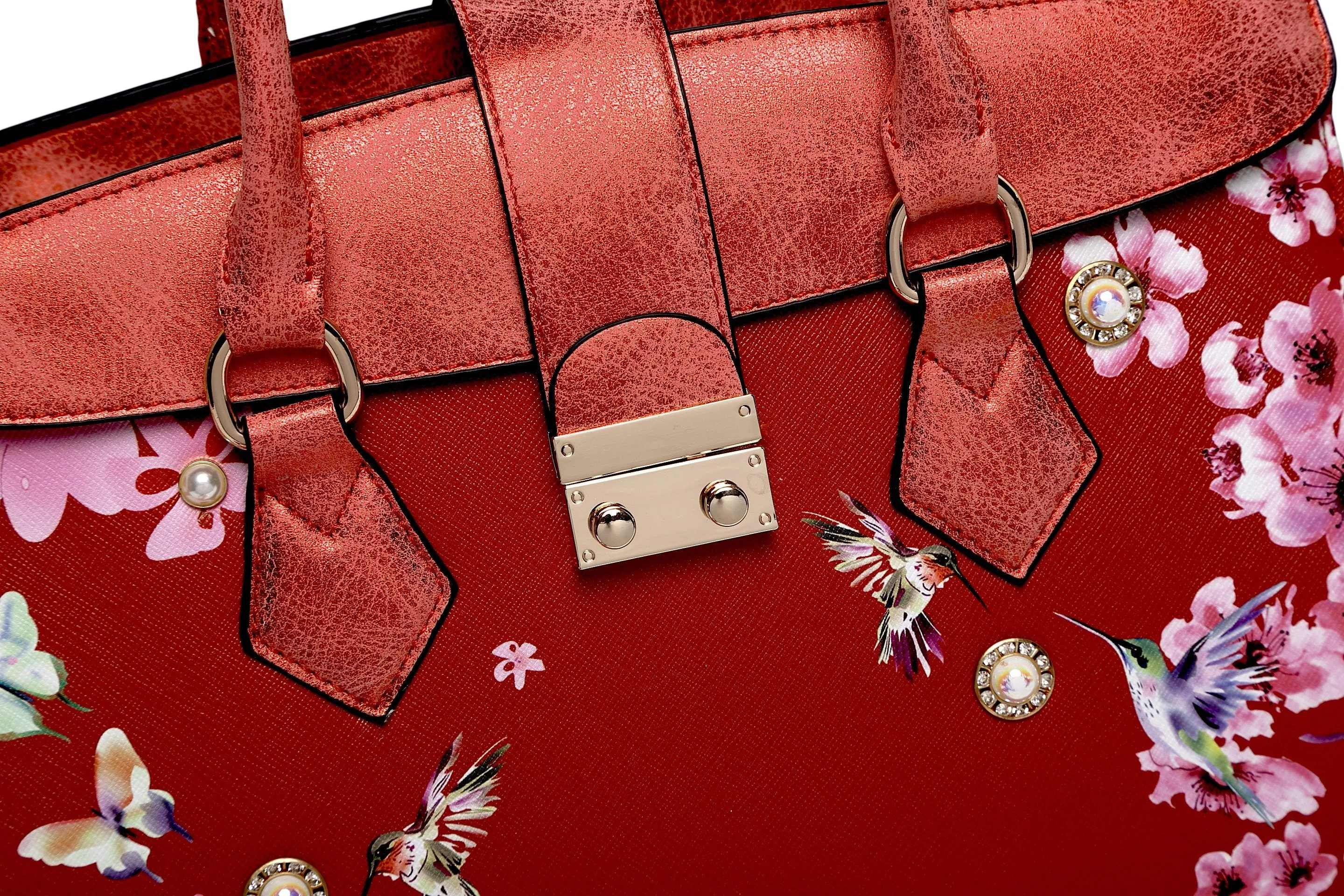 Brangio Luxe Hummingbird Floral Satchel/Wallet Set