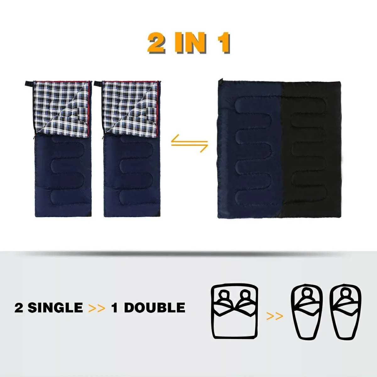 Camping Sleeping Bag for Adult with Cotton Flannel Liner,Red Blue