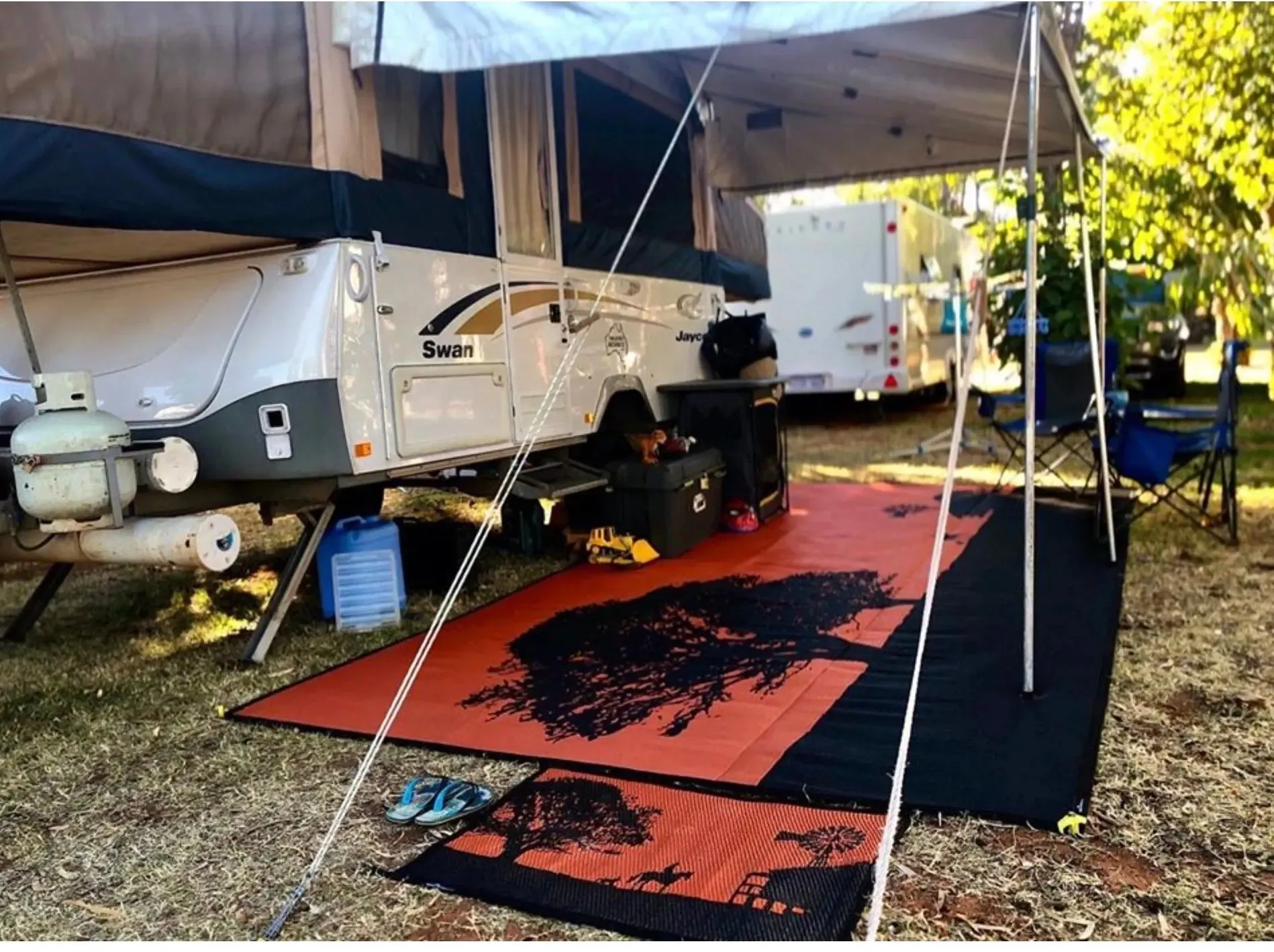 Caravan Camping Mat Outback Style Rust Black