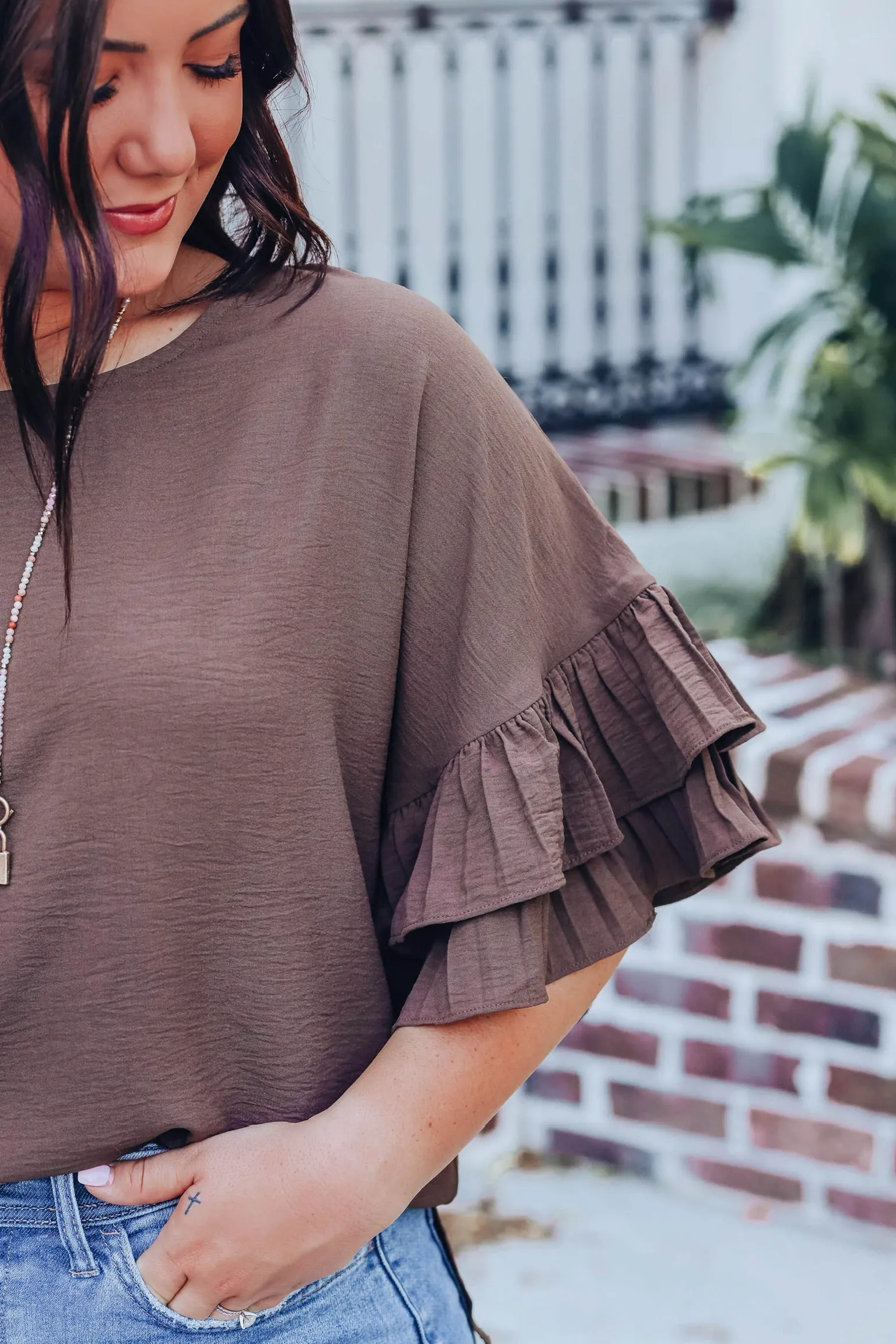 Christina Oversized Ruffle Sleeve Blouse