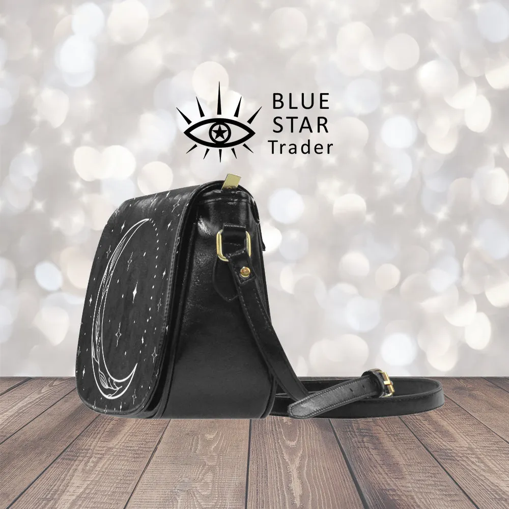 Crescent Moon Vegan Saddle Bag Purse Crossbody Bag