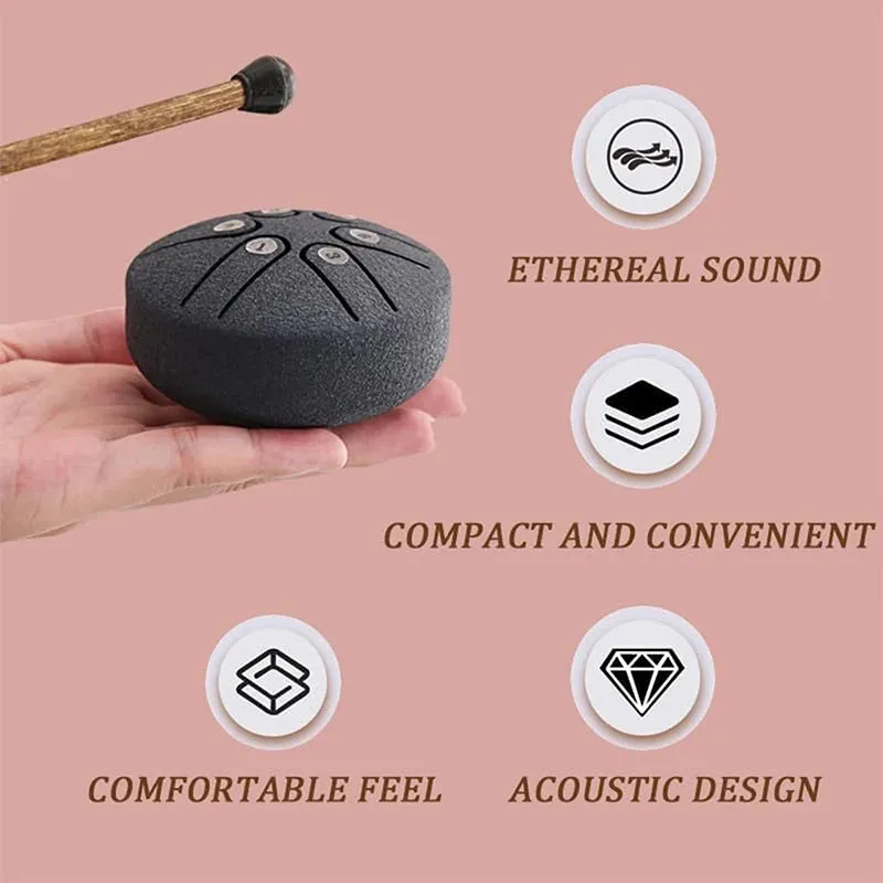 Curve Design 3inch, 6-tone Mini Steel Tongue Drum   FREE Mallet