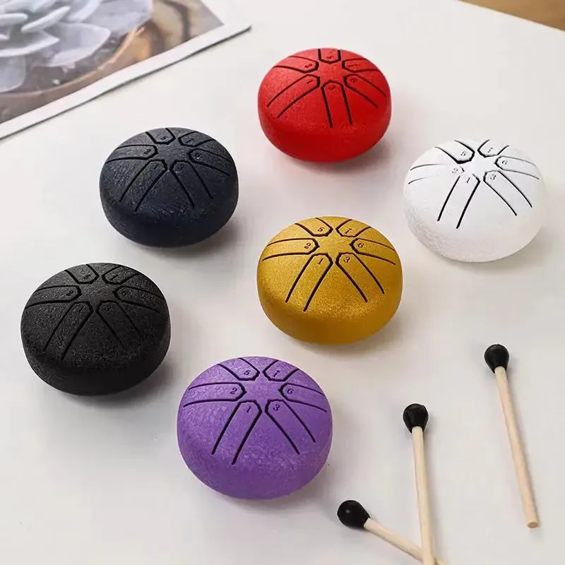 Curve Design 3inch, 6-tone Mini Steel Tongue Drum   FREE Mallet