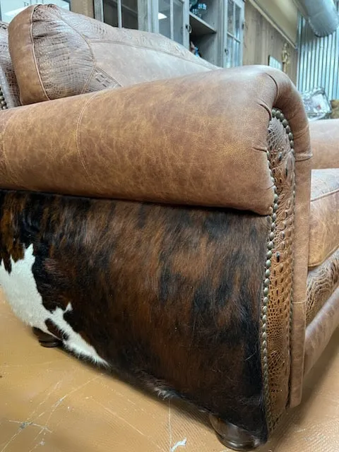 Custom El Dorado Chair-and-a-half in Fargo Whiskey Leather with Croc and Cowhide Accents