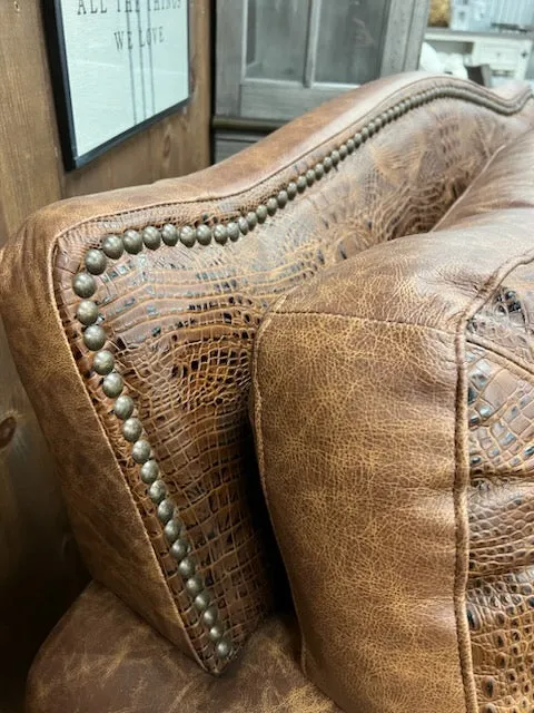 Custom El Dorado Chair-and-a-half in Fargo Whiskey Leather with Croc and Cowhide Accents