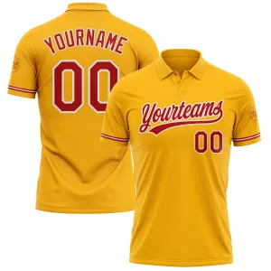 Custom Gold Red-White Performance Vapor Golf Polo Shirt