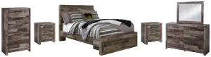 Derekson Full Panel Bed with 2 Storage Drawers with Mirrored Dresser, Chest and 2 Nightstands