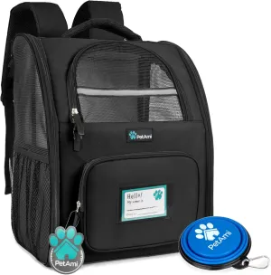 Dog Backpack Carrier for Small Large Cat, Pet, Puppy, Ventilated Pet Hiking Backpack Travel Bag, Airline Approved Cat Backpack Carrier, Camping Biking Dog Bag up to 18Lbs Pet, Black