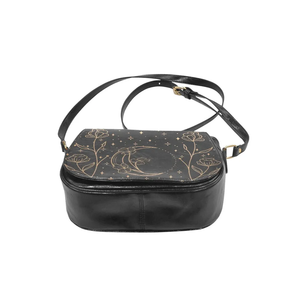 Elegant Crescent Moon Flowers Saddle Bag Purse
