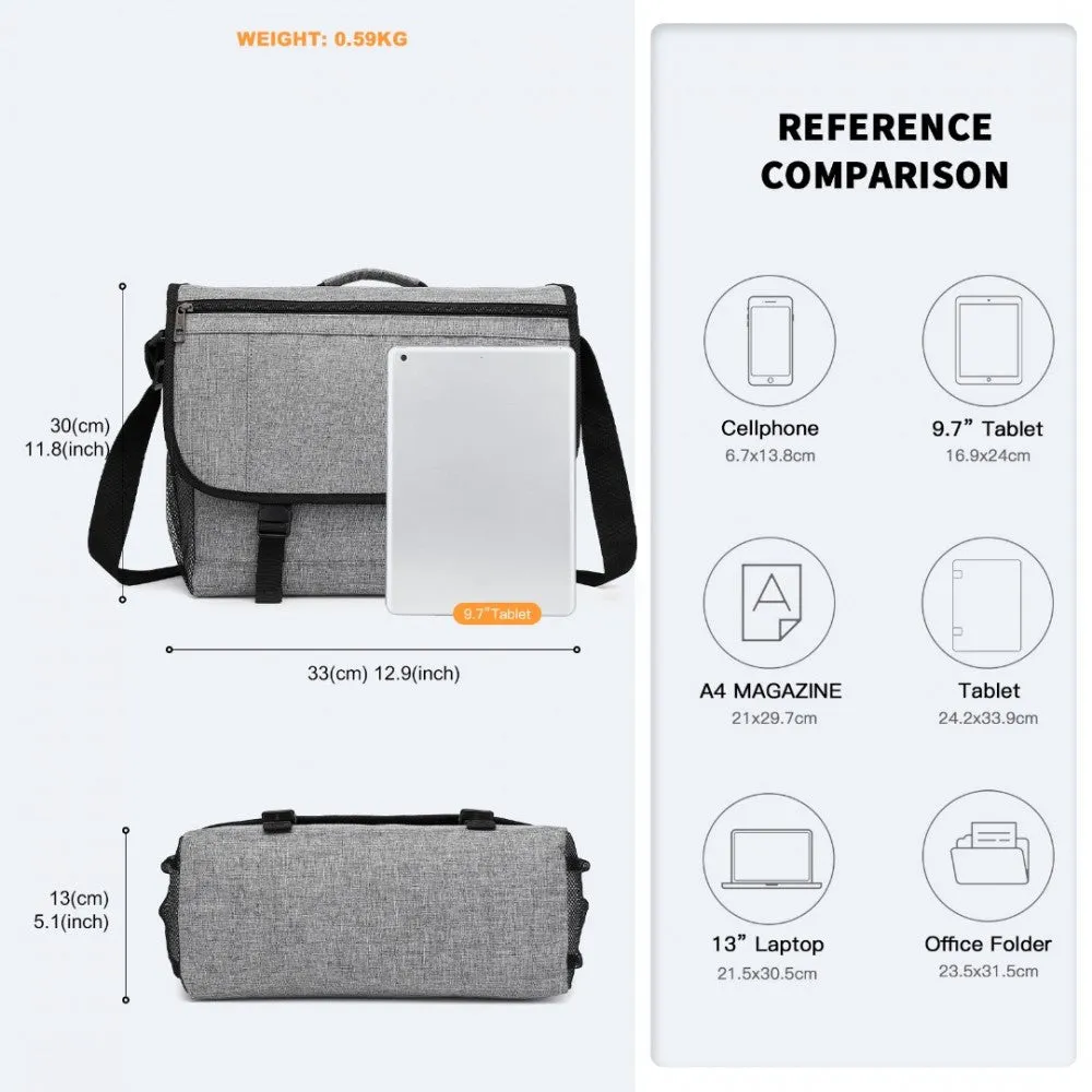 Eq2260 - Kono High Security Messenger Bag Satchel Shoulder Bag - Grey