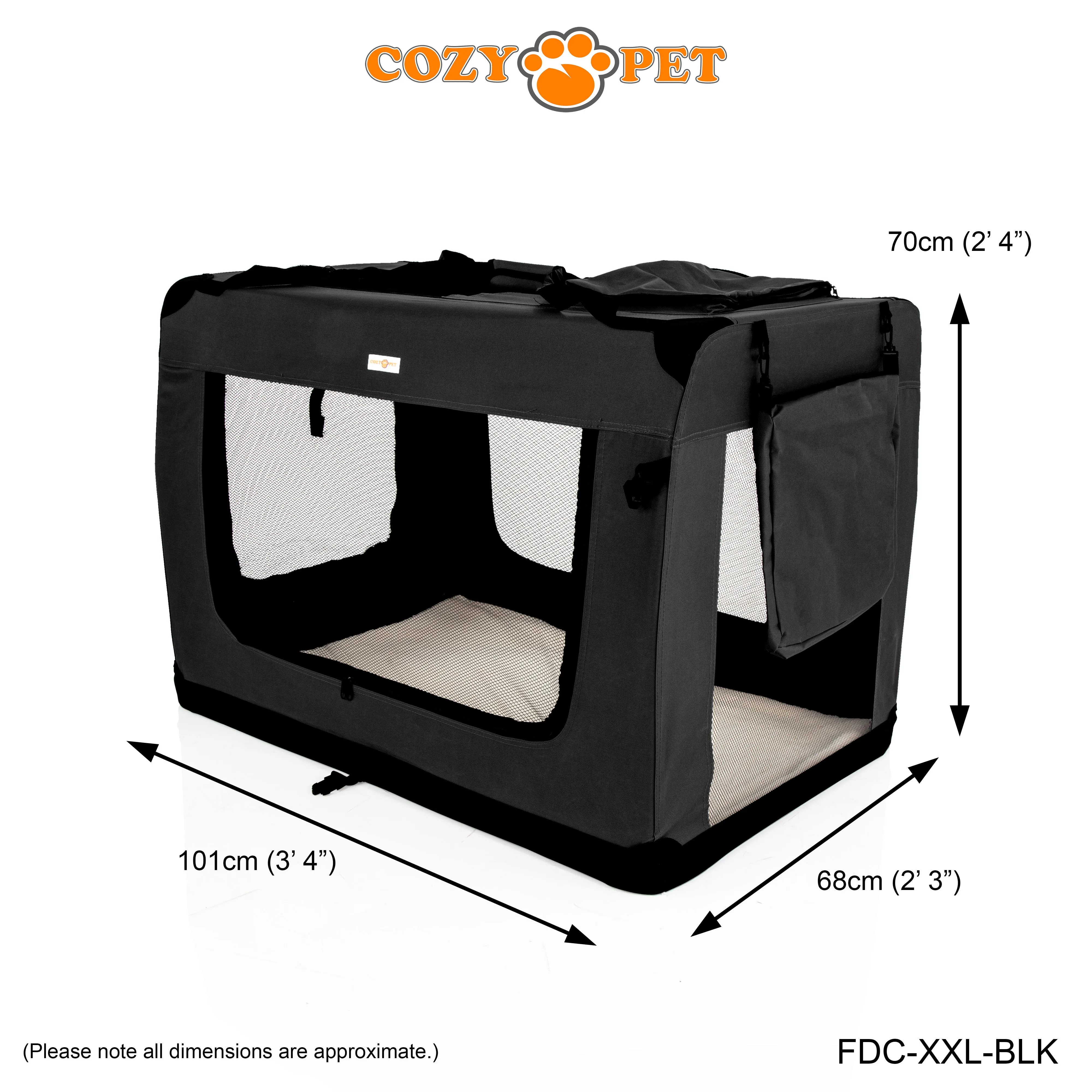 Fabric Dog Crate 101cm Black by Cozy Pet Puppy Carrier Cat Travel Cage Rabbit Model: FDC-XXL-BLK