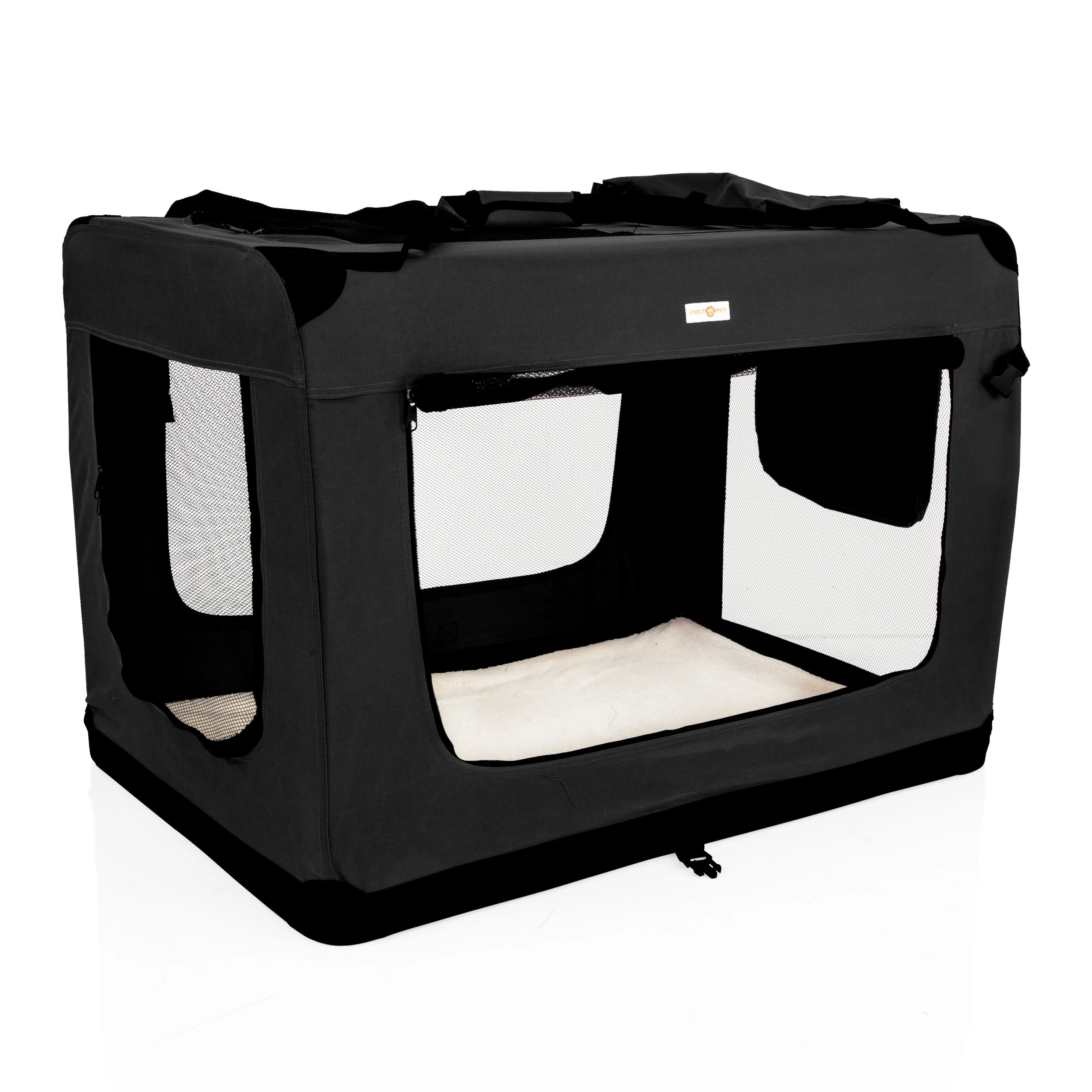 Fabric Dog Crate 101cm Black by Cozy Pet Puppy Carrier Cat Travel Cage Rabbit Model: FDC-XXL-BLK