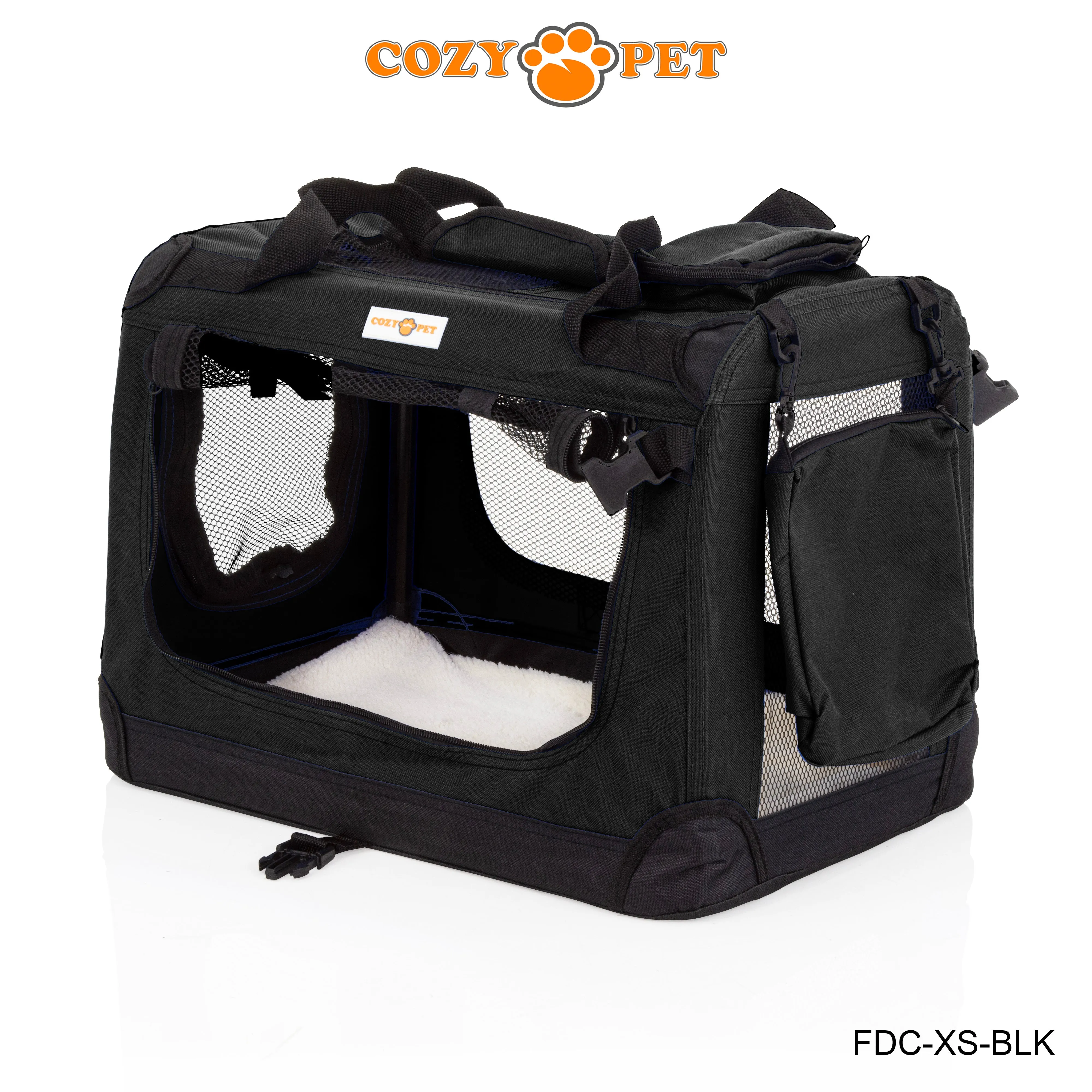 Fabric Dog Crate 50cm Black by Cozy Pet Puppy Carrier Cat Travel Cage Rabbit Model: FDC-XS-BLK