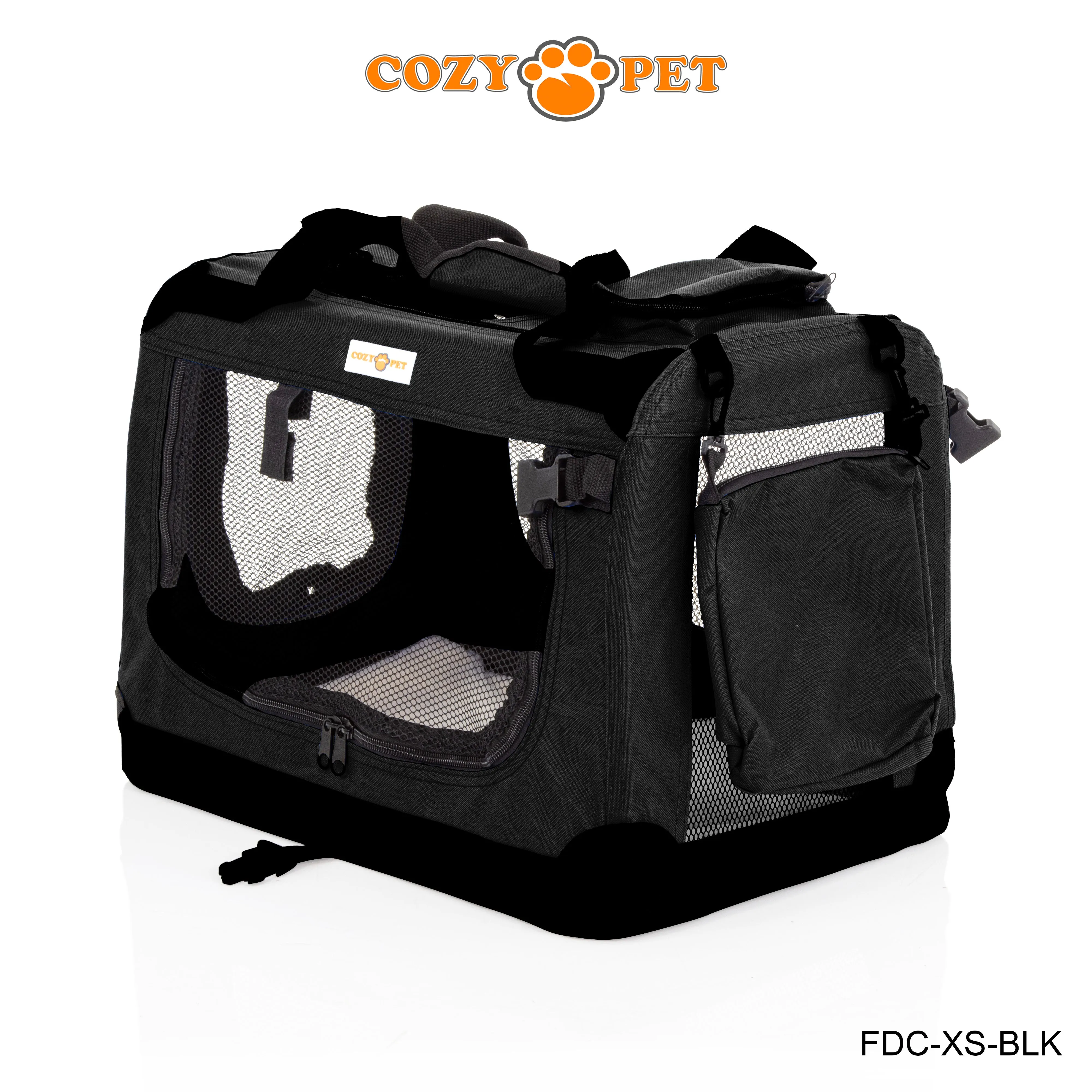 Fabric Dog Crate 50cm Black by Cozy Pet Puppy Carrier Cat Travel Cage Rabbit Model: FDC-XS-BLK