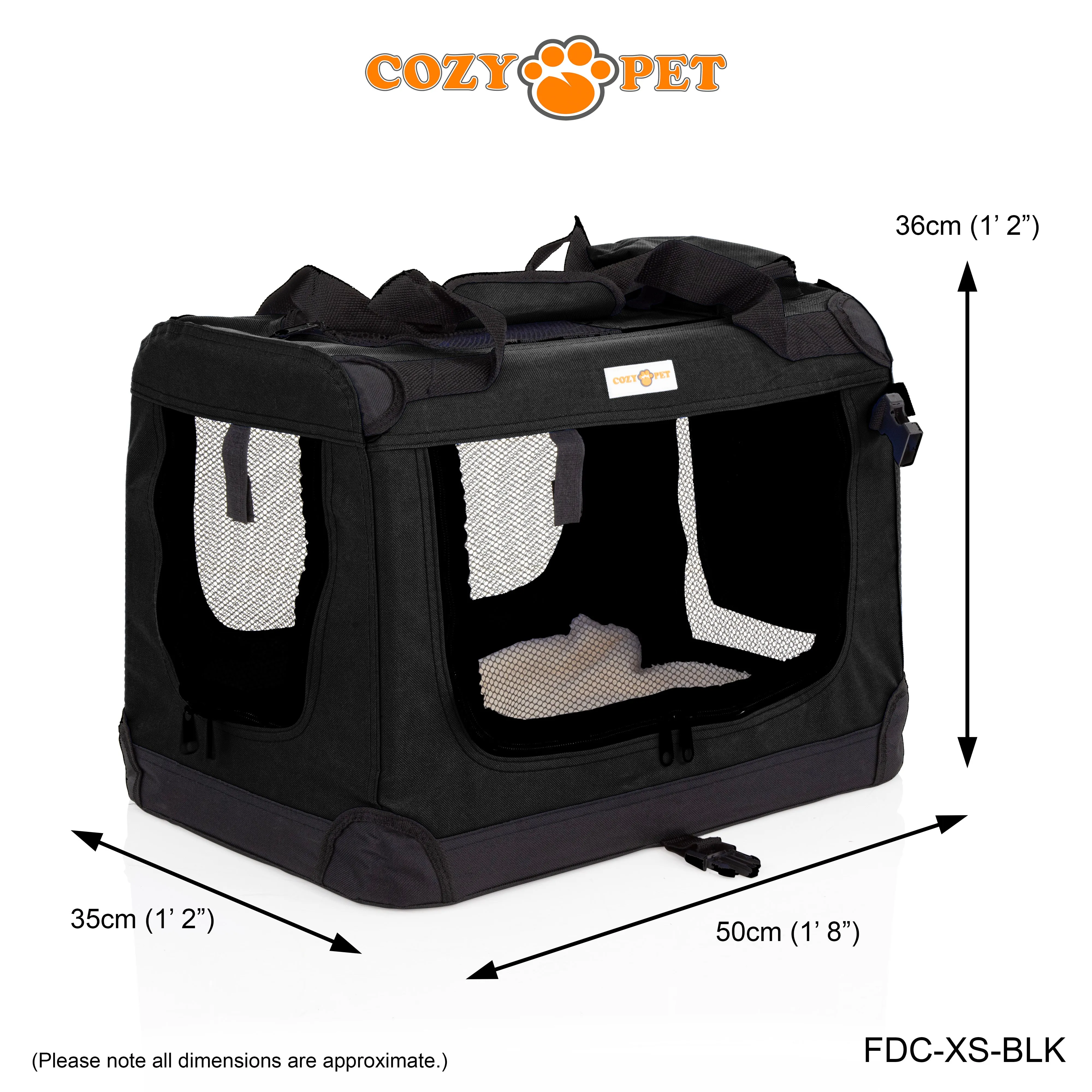 Fabric Dog Crate 50cm Black by Cozy Pet Puppy Carrier Cat Travel Cage Rabbit Model: FDC-XS-BLK