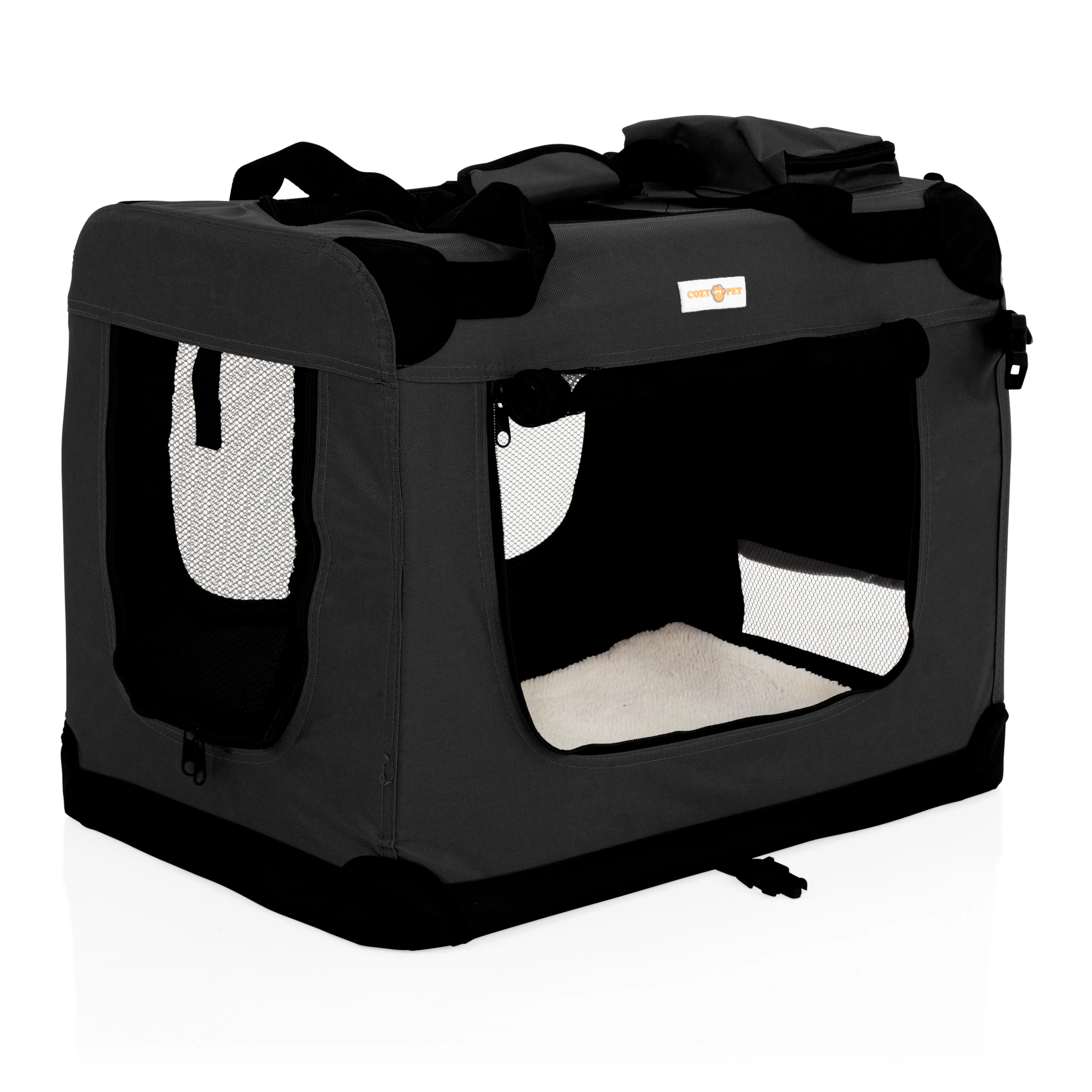 Fabric Dog Crate 60cm Black by Cozy Pet Puppy Carrier Cat Travel Cage Rabbit Model: FDC-S-BLK
