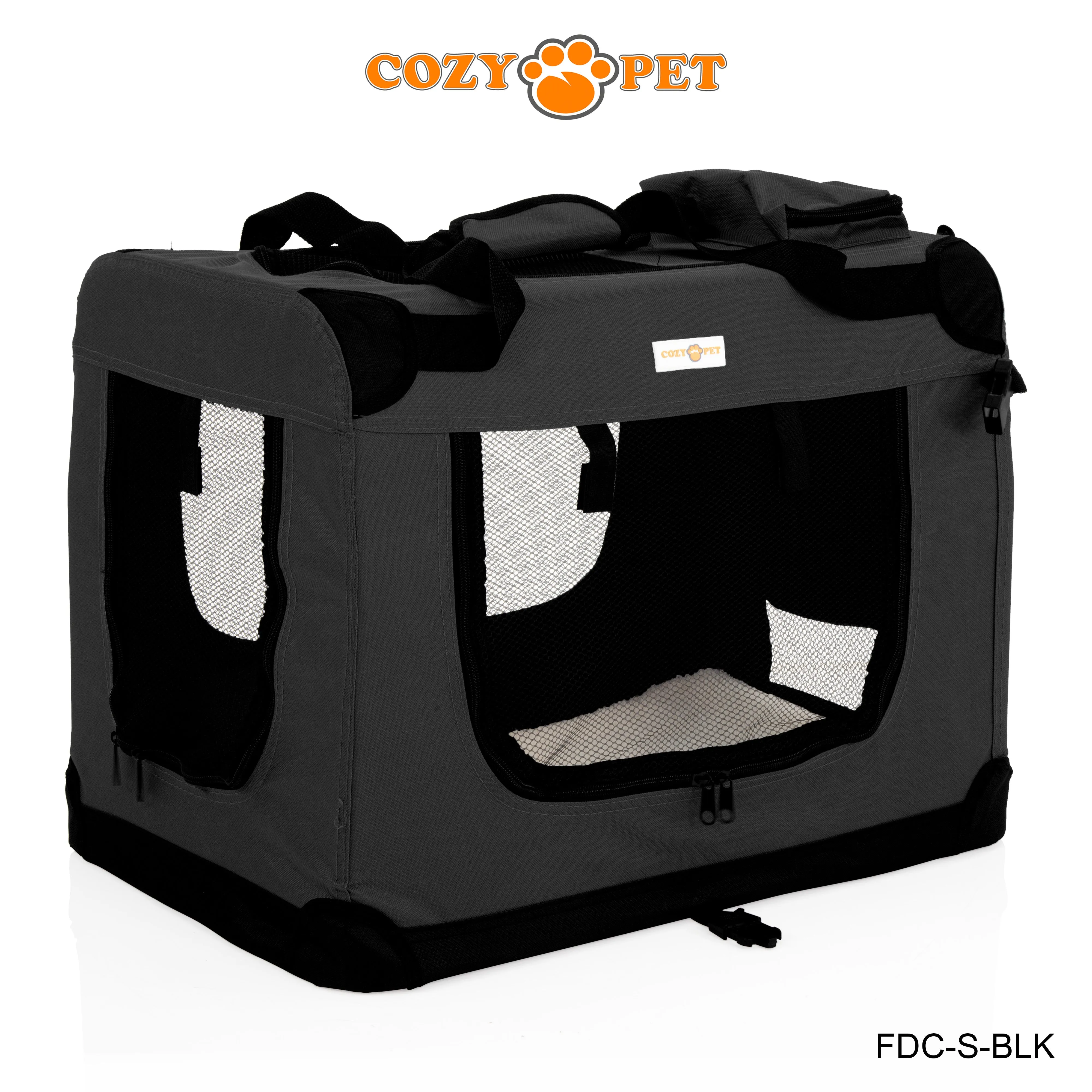 Fabric Dog Crate 60cm Black by Cozy Pet Puppy Carrier Cat Travel Cage Rabbit Model: FDC-S-BLK