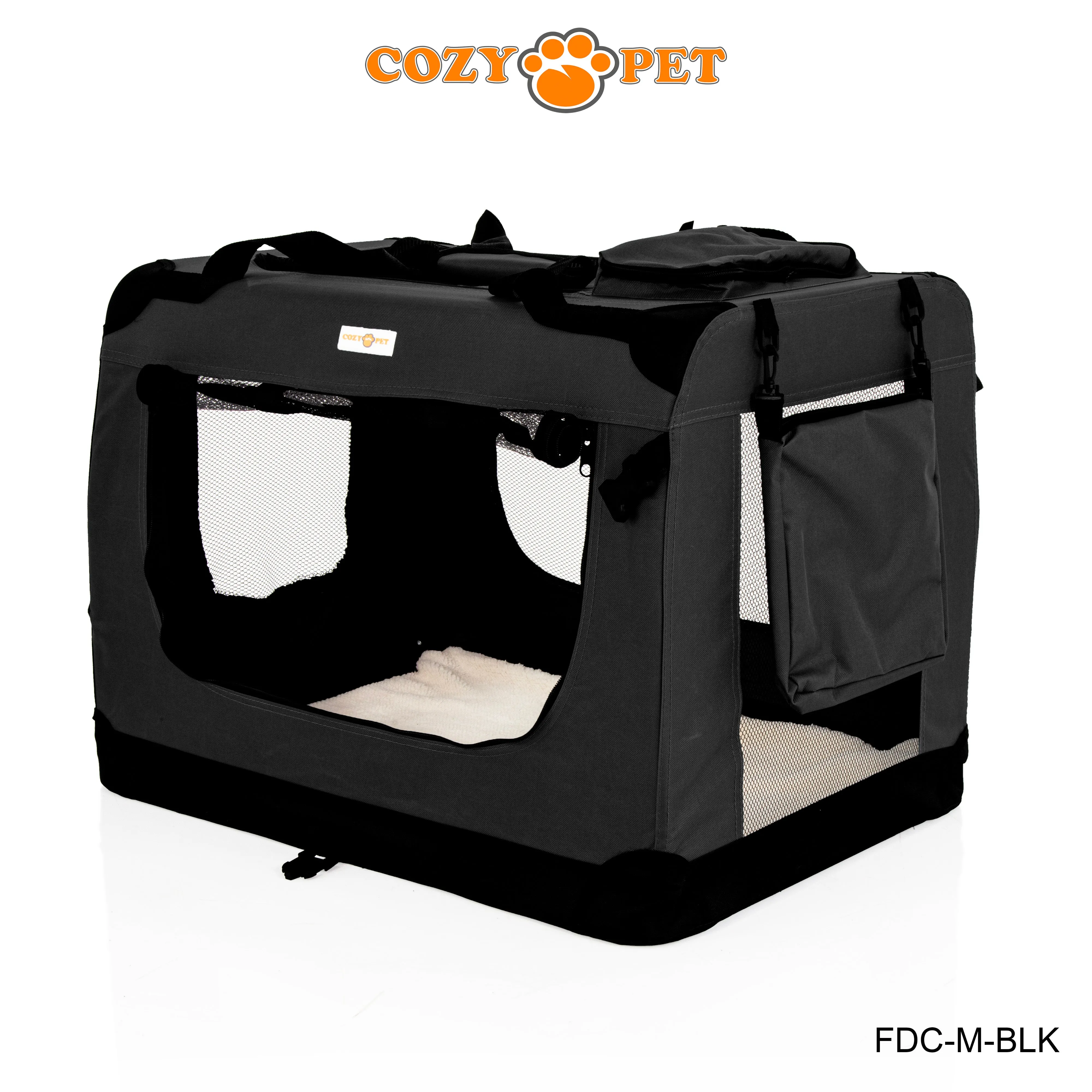 Fabric Dog Crate 70cm Black by Cozy Pet Puppy Carrier Cat Travel Cage Rabbit Model: FDC-M-BLK