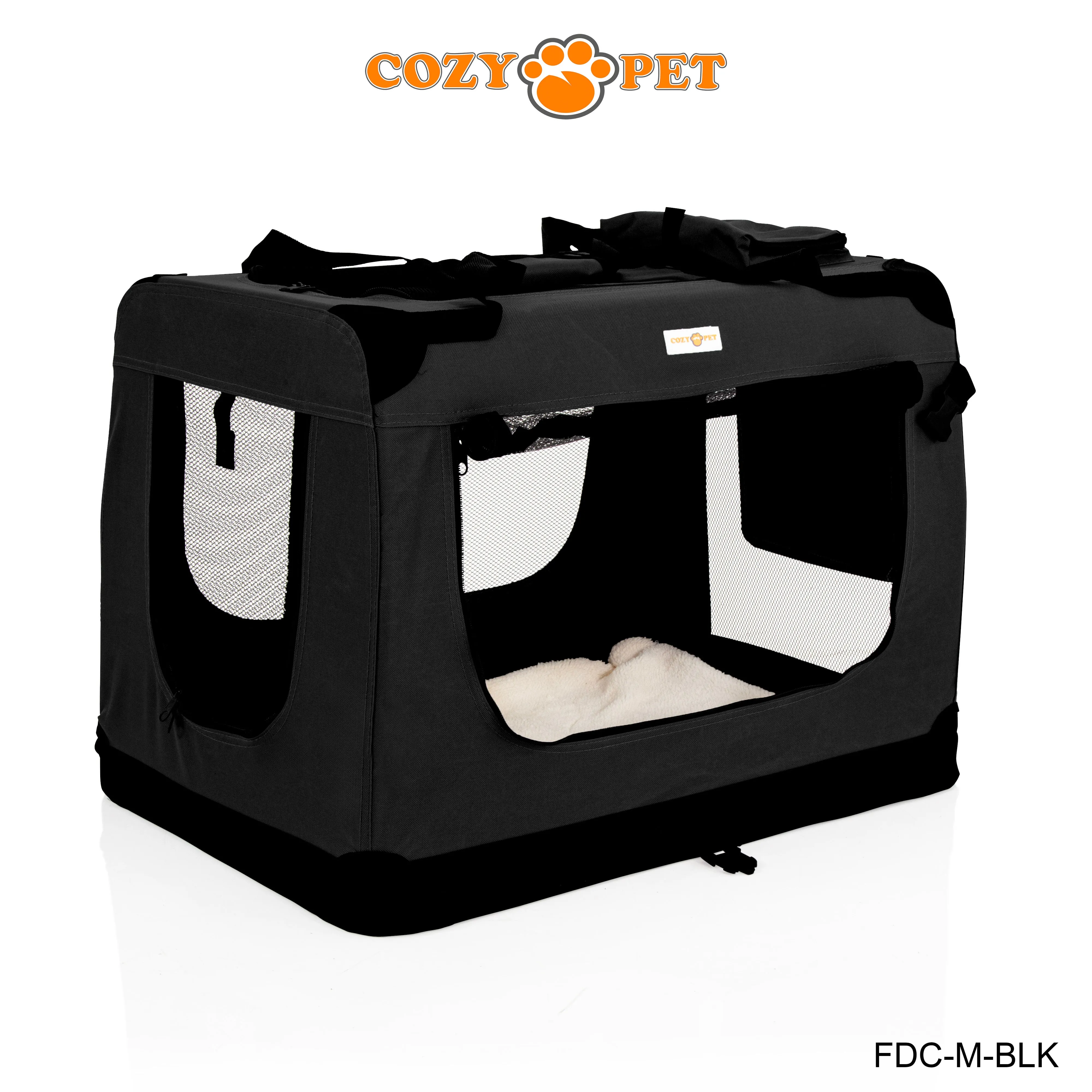 Fabric Dog Crate 70cm Black by Cozy Pet Puppy Carrier Cat Travel Cage Rabbit Model: FDC-M-BLK