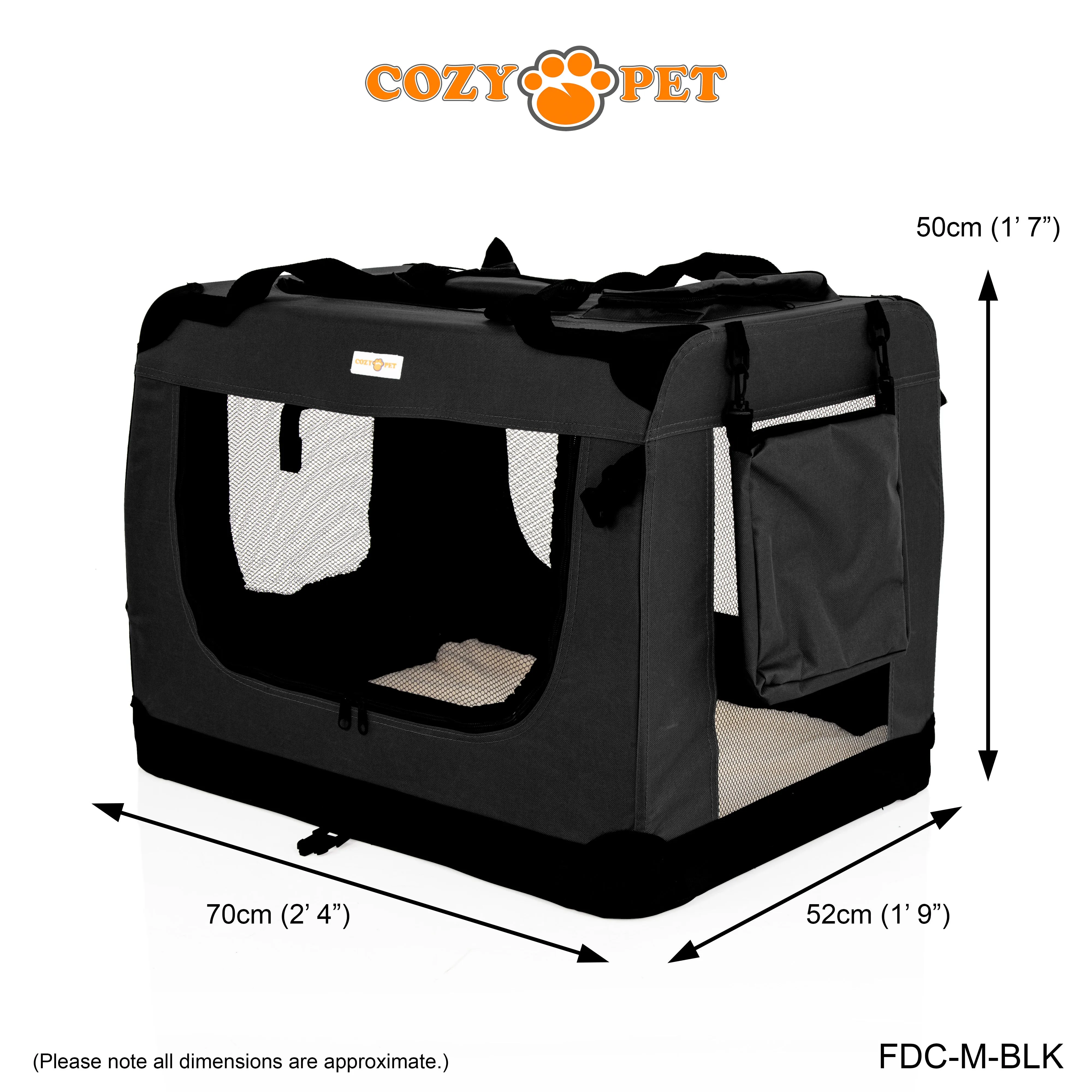 Fabric Dog Crate 70cm Black by Cozy Pet Puppy Carrier Cat Travel Cage Rabbit Model: FDC-M-BLK