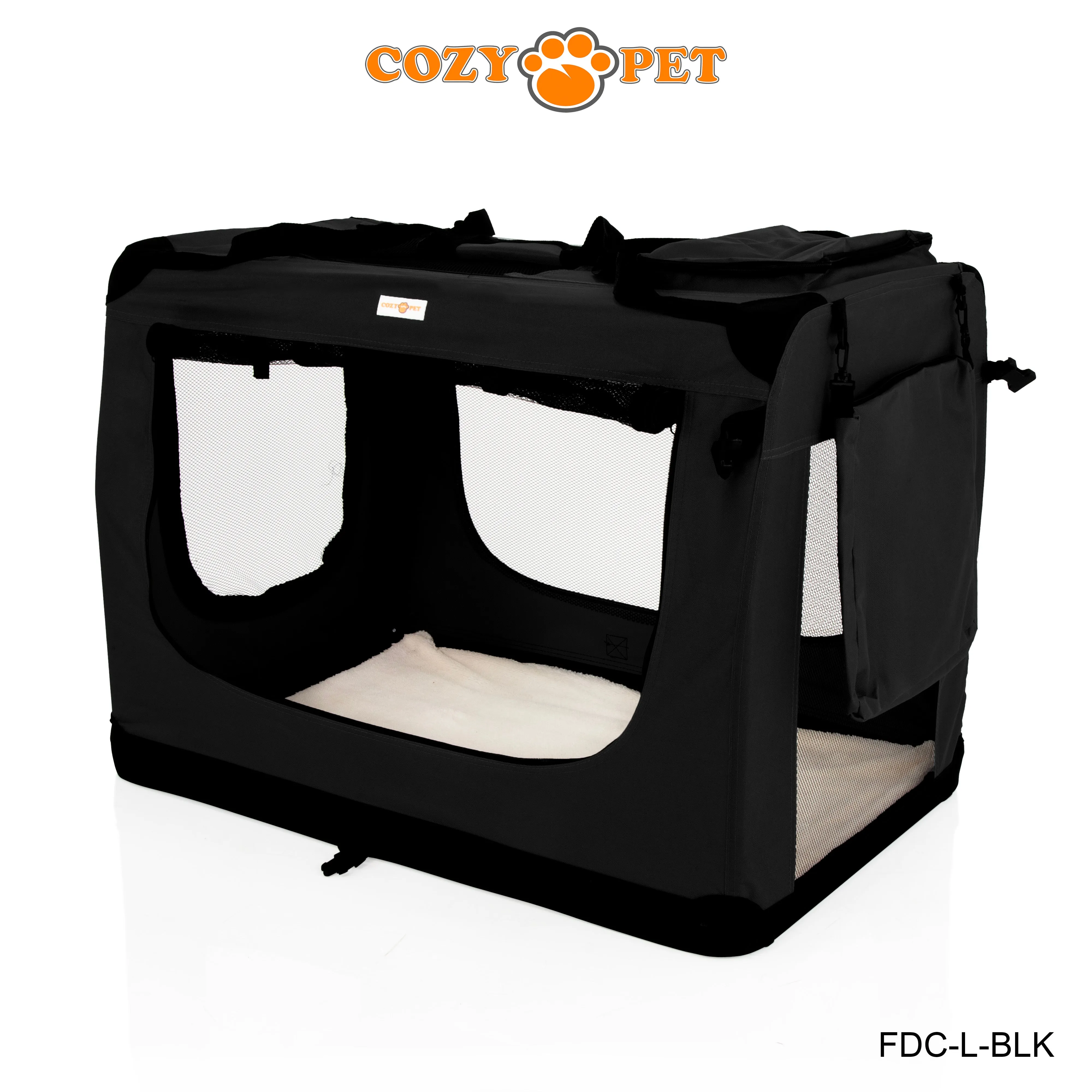 Fabric Dog Crate 82cm Black by Cozy Pet Puppy Carrier Cat Travel Cage Rabbit Model: FDC-L-BLK