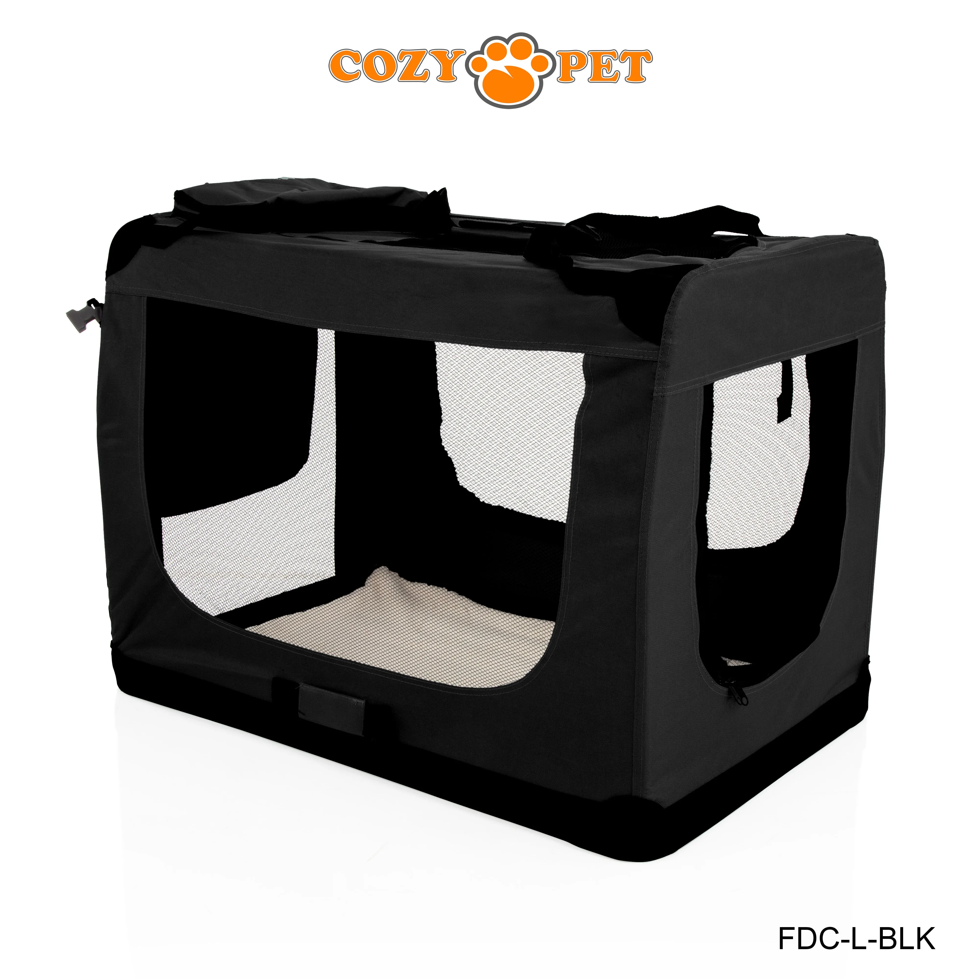 Fabric Dog Crate 82cm Black by Cozy Pet Puppy Carrier Cat Travel Cage Rabbit Model: FDC-L-BLK