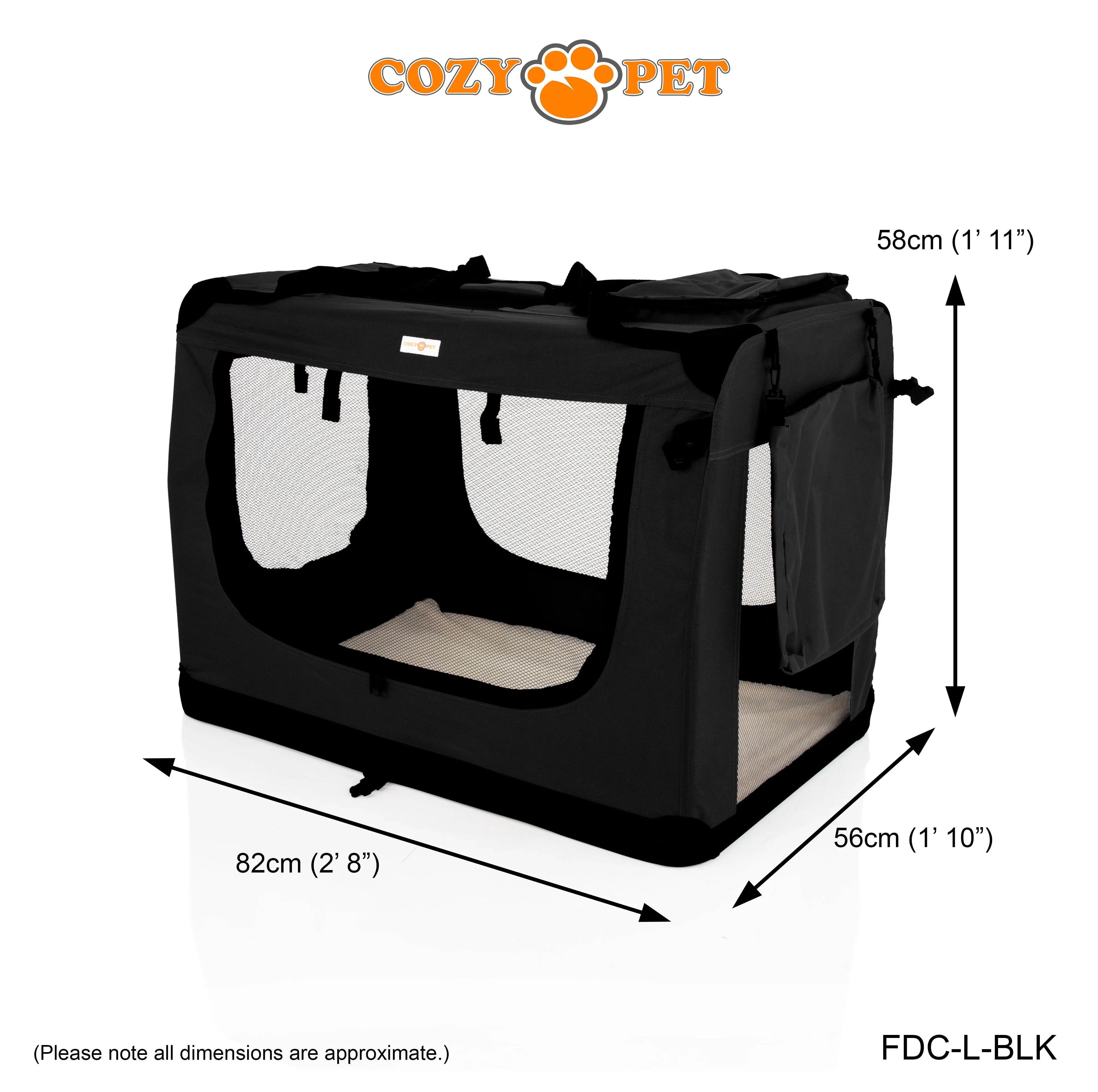 Fabric Dog Crate 82cm Black by Cozy Pet Puppy Carrier Cat Travel Cage Rabbit Model: FDC-L-BLK