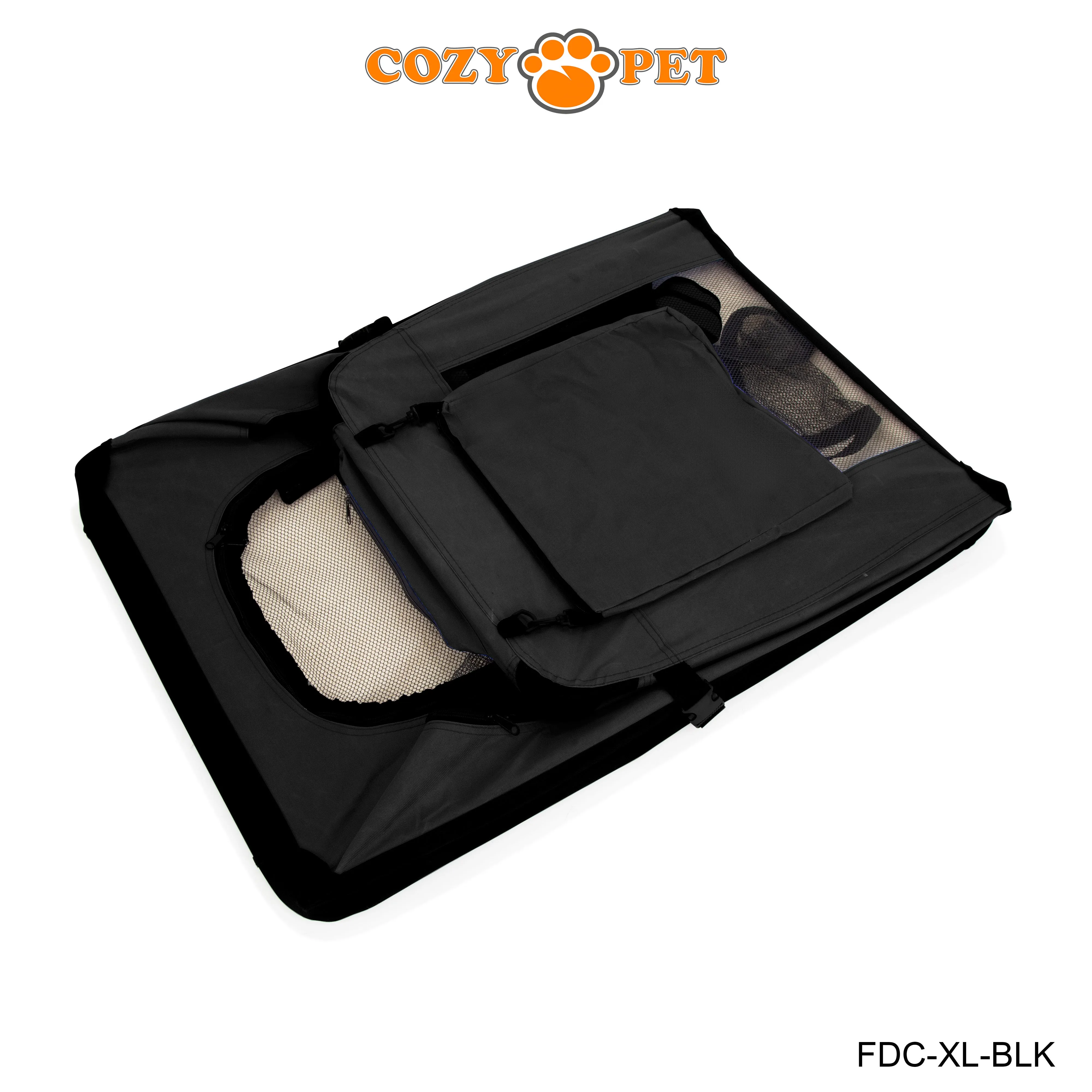 Fabric Dog Crate 90cm Black by Cozy Pet Puppy Carrier Cat Travel Cage Rabbit Model: FDC-XL-BLK