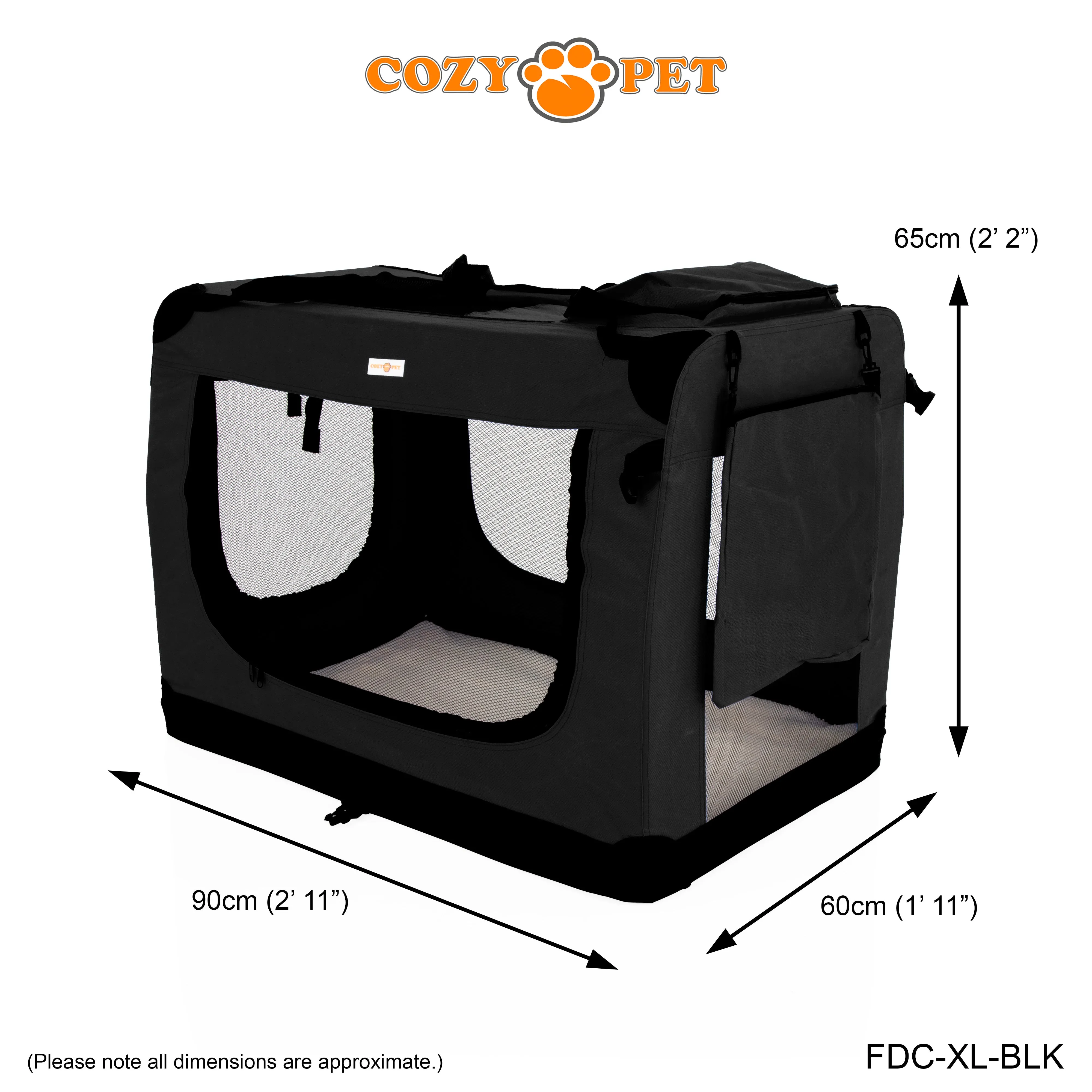Fabric Dog Crate 90cm Black by Cozy Pet Puppy Carrier Cat Travel Cage Rabbit Model: FDC-XL-BLK