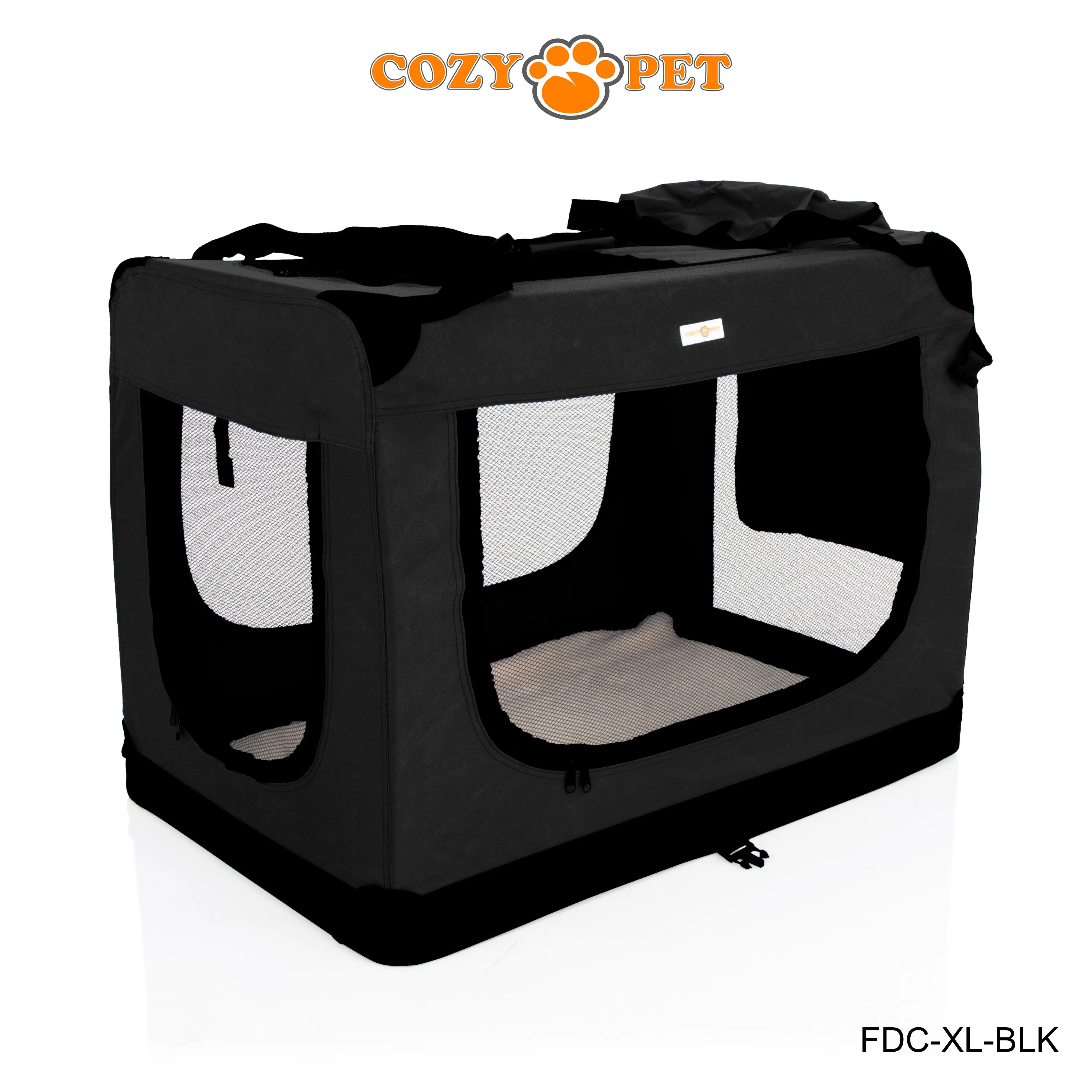 Fabric Dog Crate 90cm Black by Cozy Pet Puppy Carrier Cat Travel Cage Rabbit Model: FDC-XL-BLK