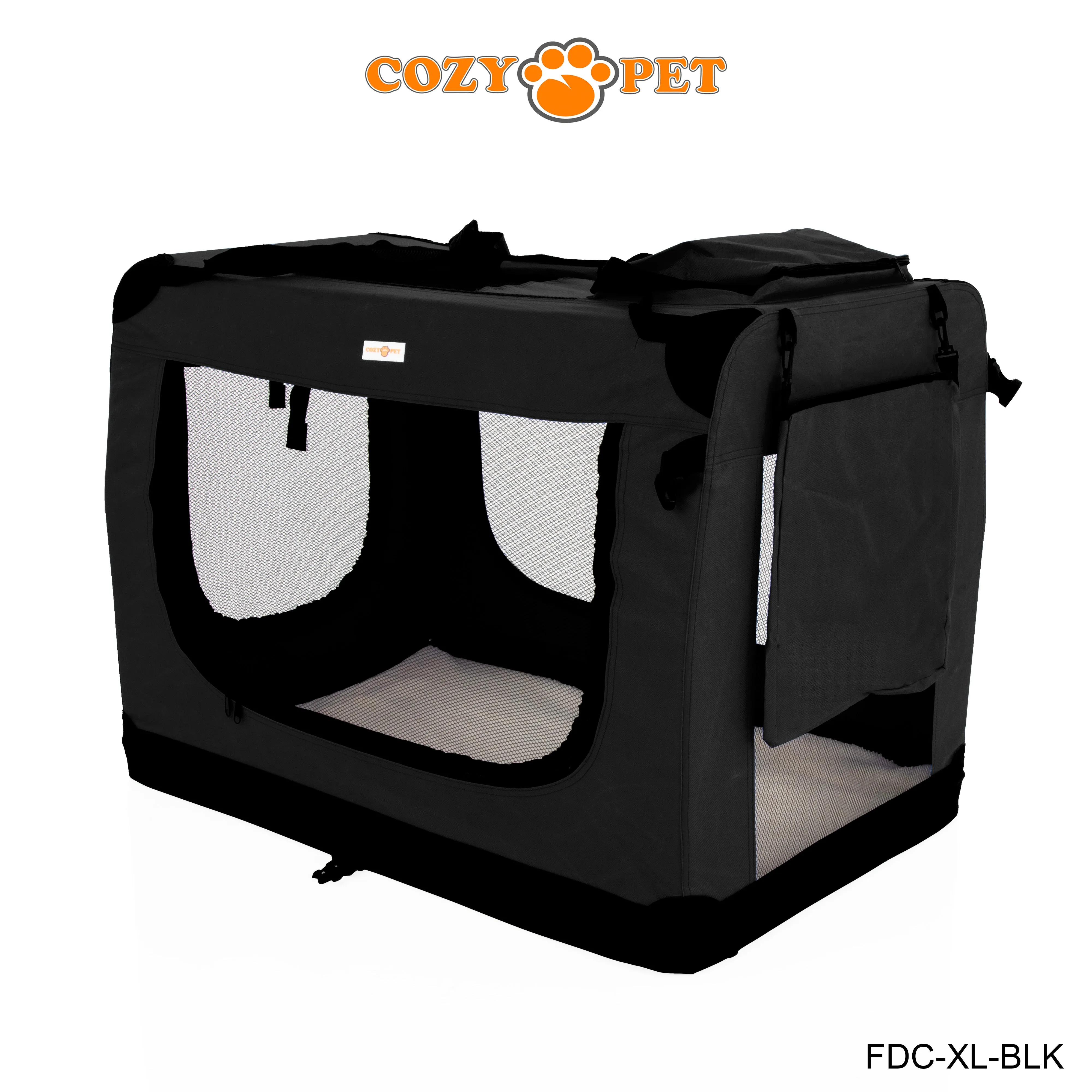 Fabric Dog Crate 90cm Black by Cozy Pet Puppy Carrier Cat Travel Cage Rabbit Model: FDC-XL-BLK